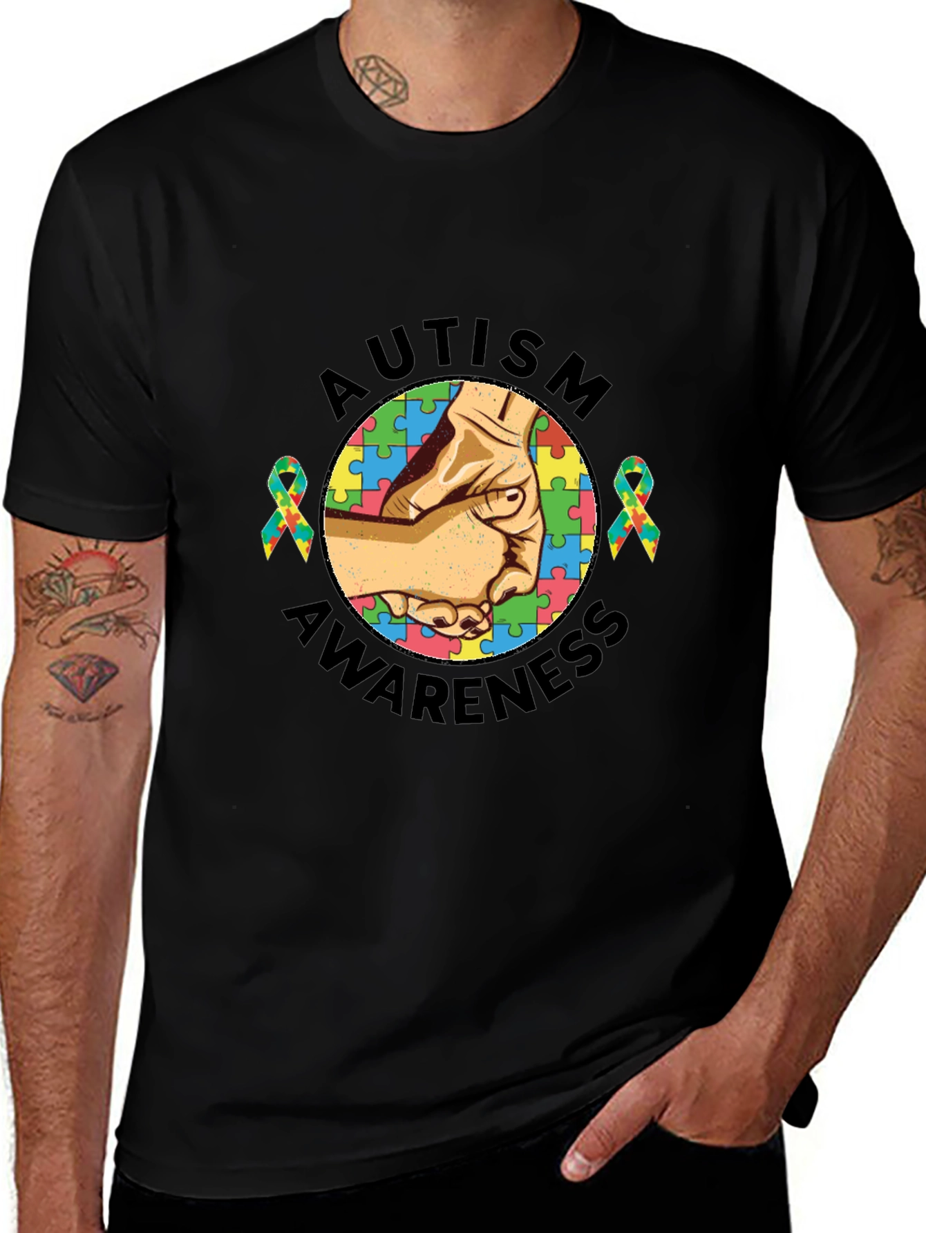 Autism Awareness T-Shirt - Hands Puzzle Piece Design