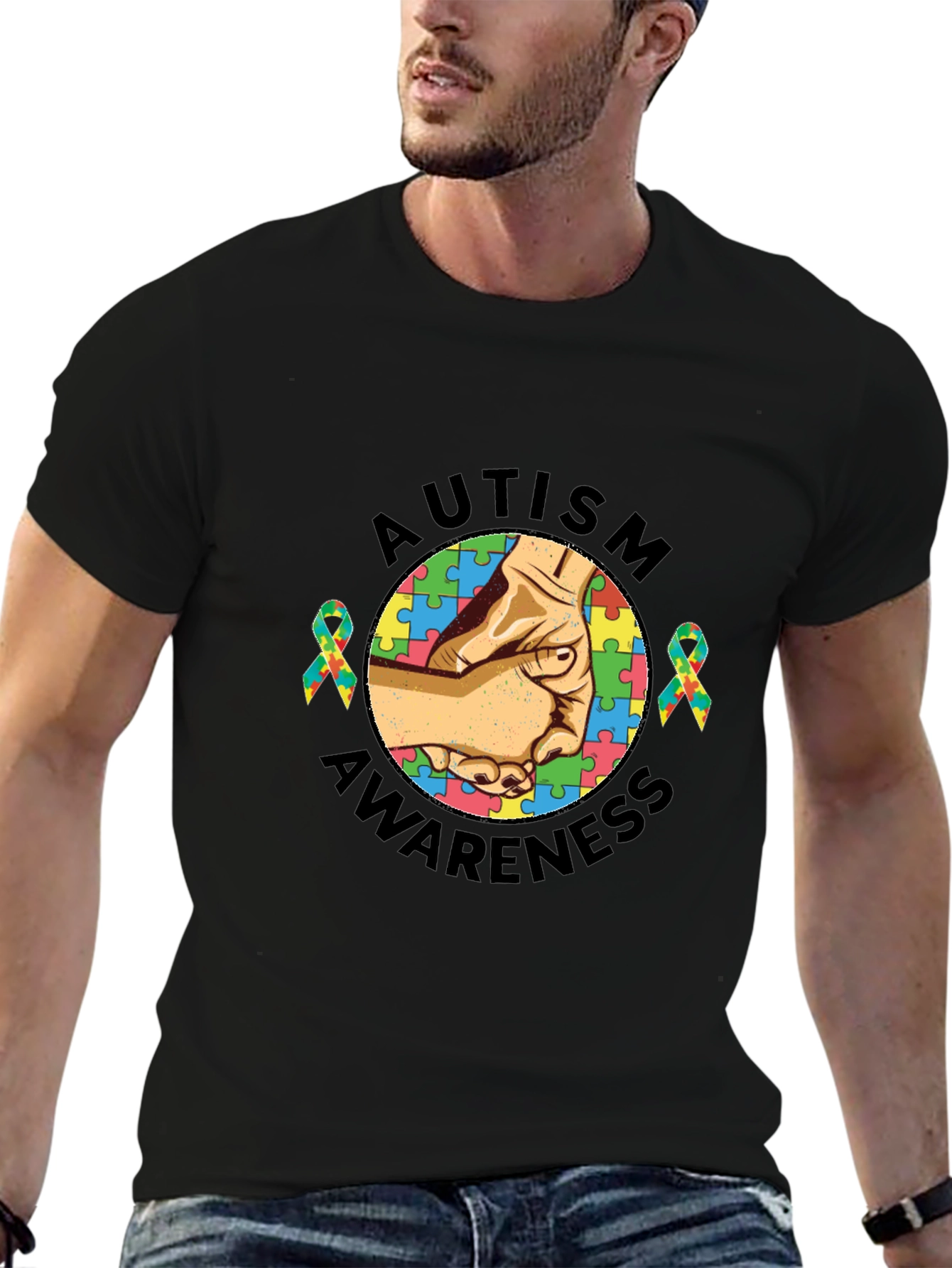 Autism Awareness T-Shirt - Hands Puzzle Piece Design