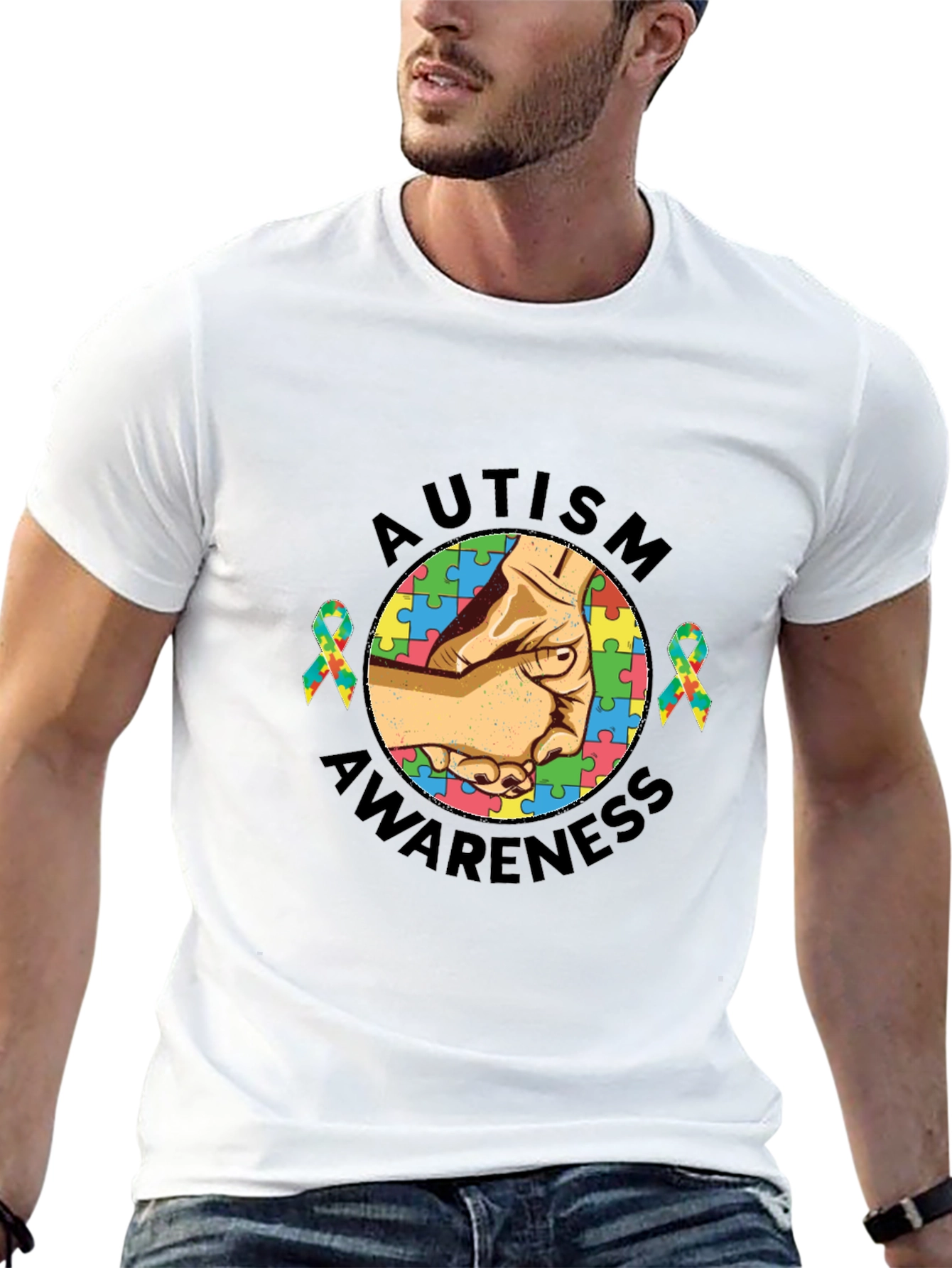 Autism Awareness T-Shirt - Hands Puzzle Piece Design