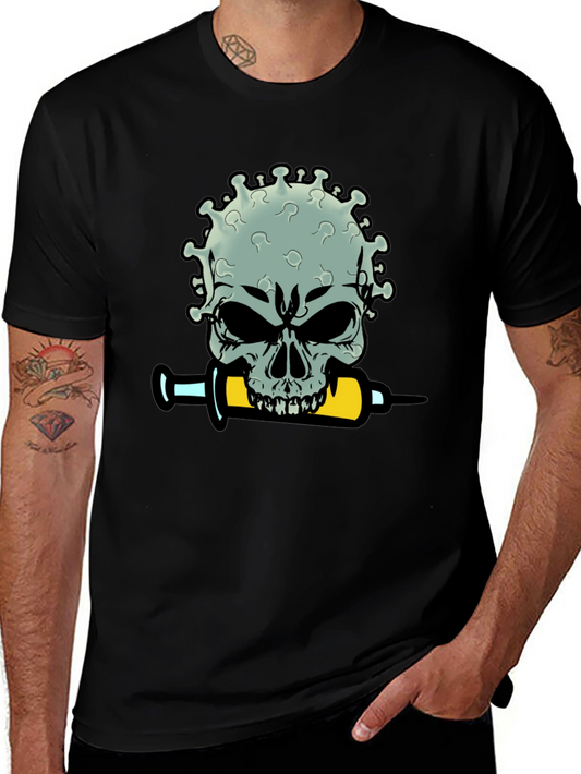 Skull Virus Syringe Mens Black T-Shirt