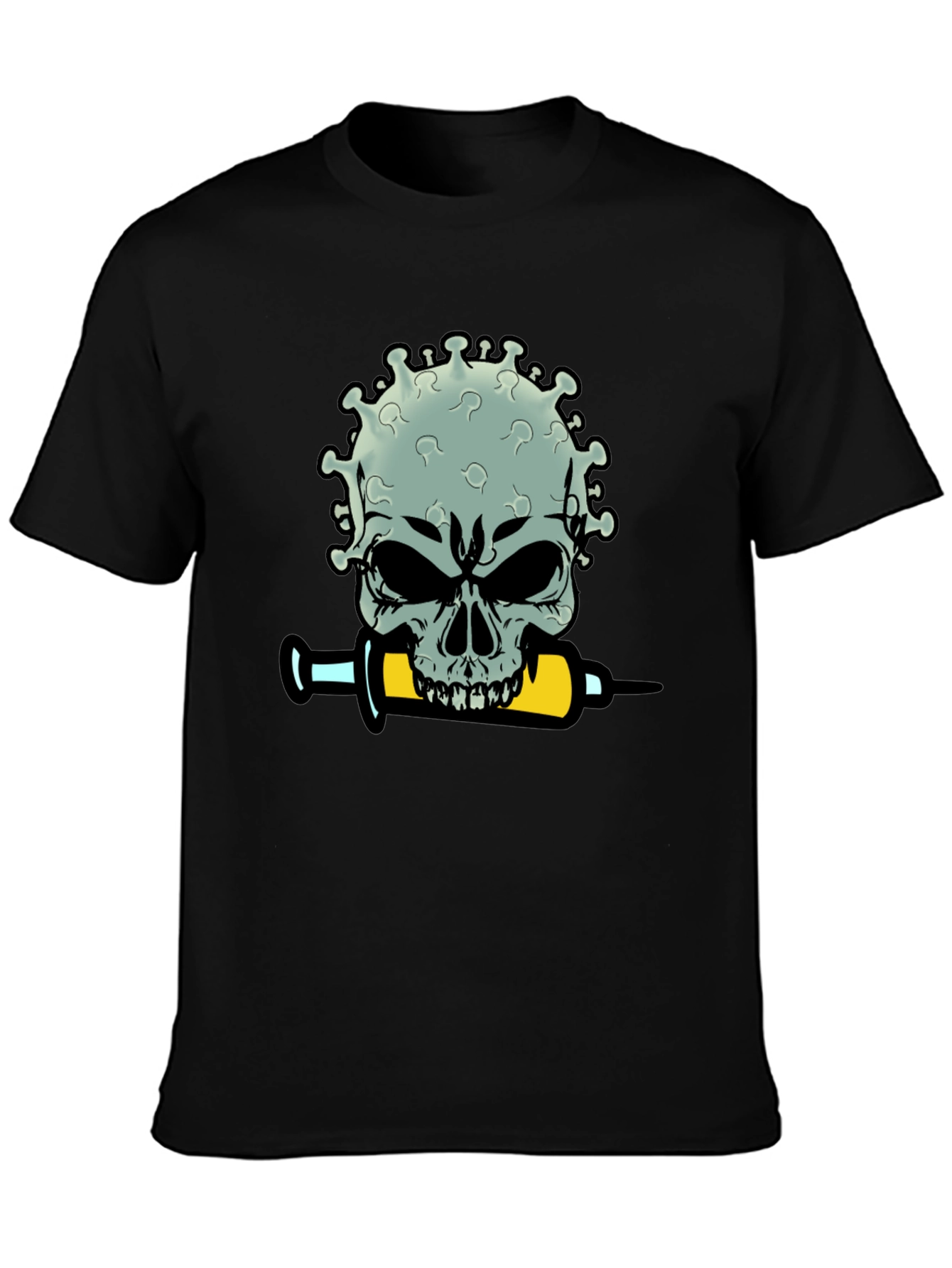 Skull Virus Syringe Mens Black T-Shirt
