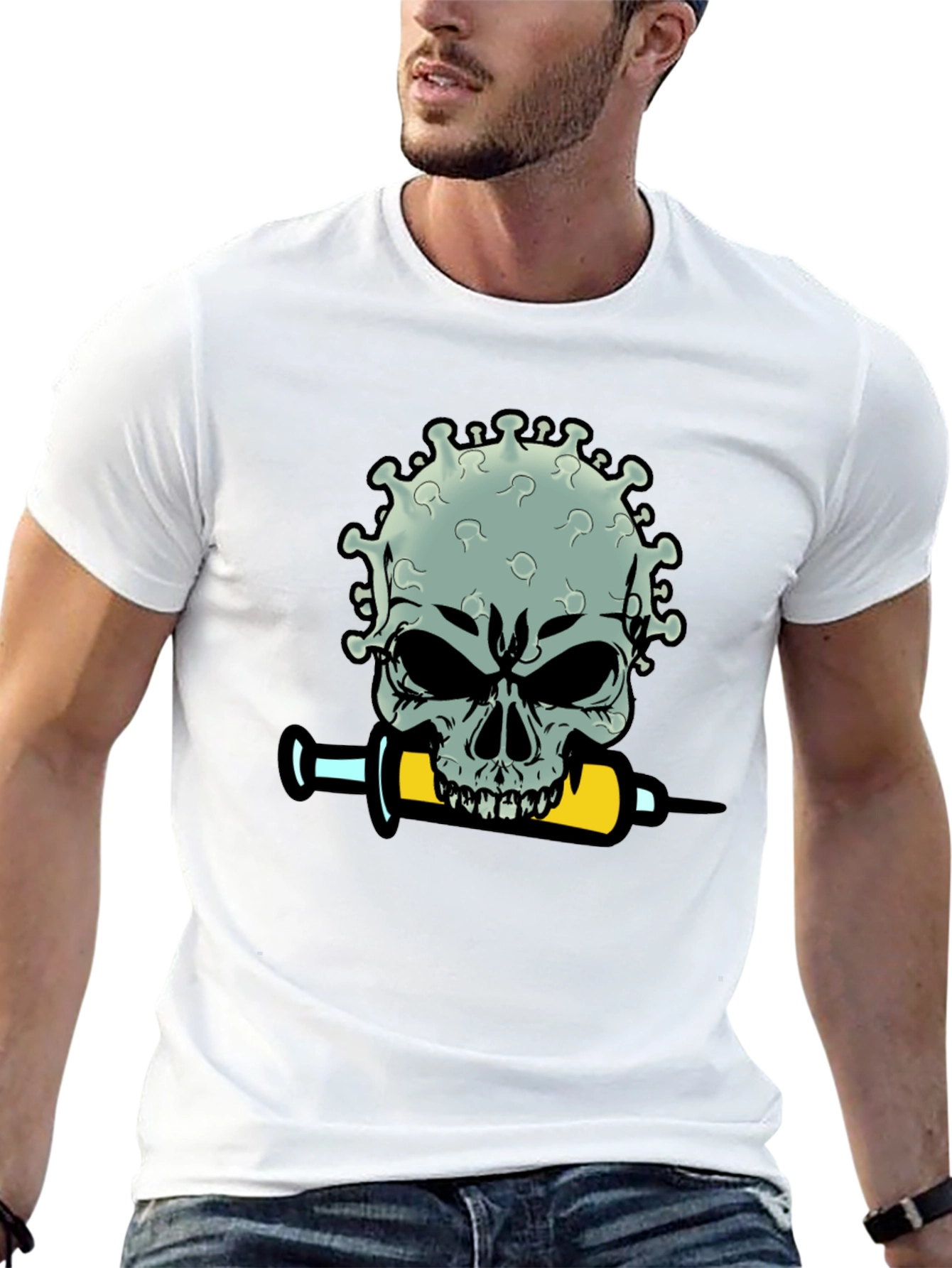 Skull Virus Syringe Mens Black T-Shirt