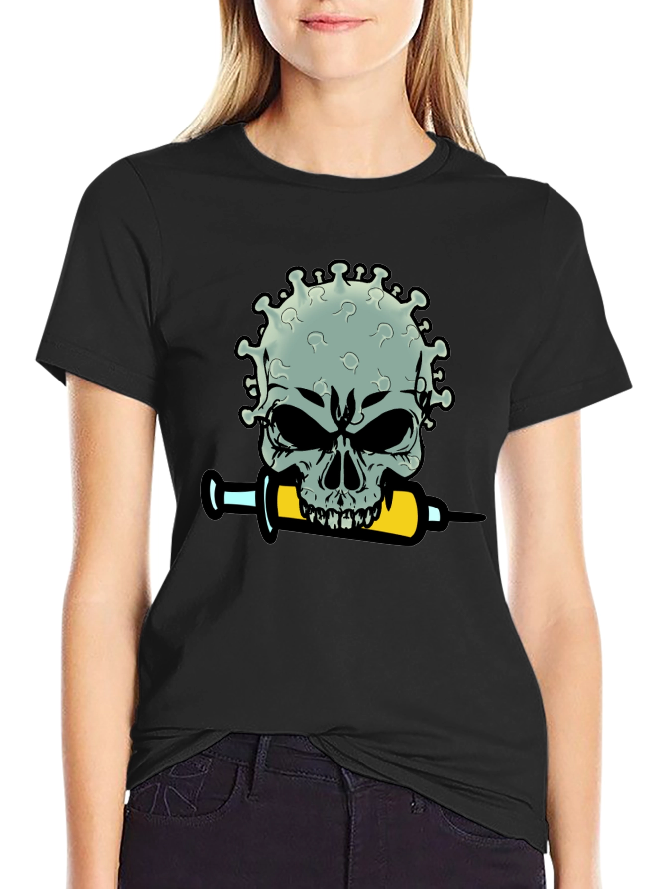 Skull Virus Syringe Mens Black T-Shirt