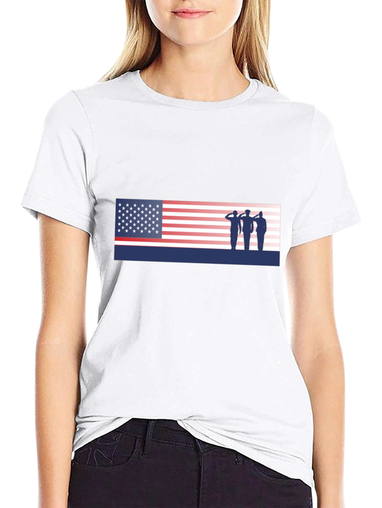 American Flag Saluting Soldiers Graphic T-Shirt