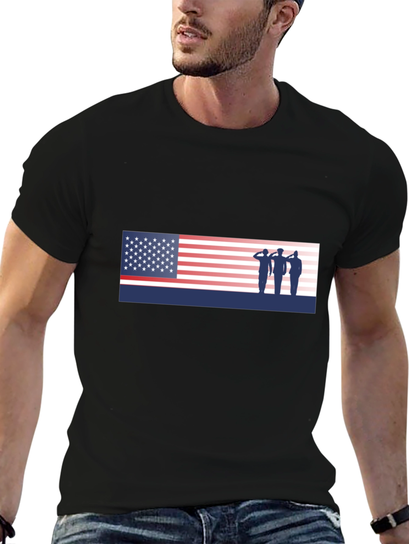 American Flag Saluting Soldiers Graphic T-Shirt