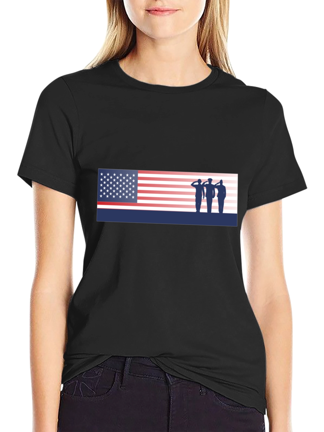 American Flag Saluting Soldiers Graphic T-Shirt