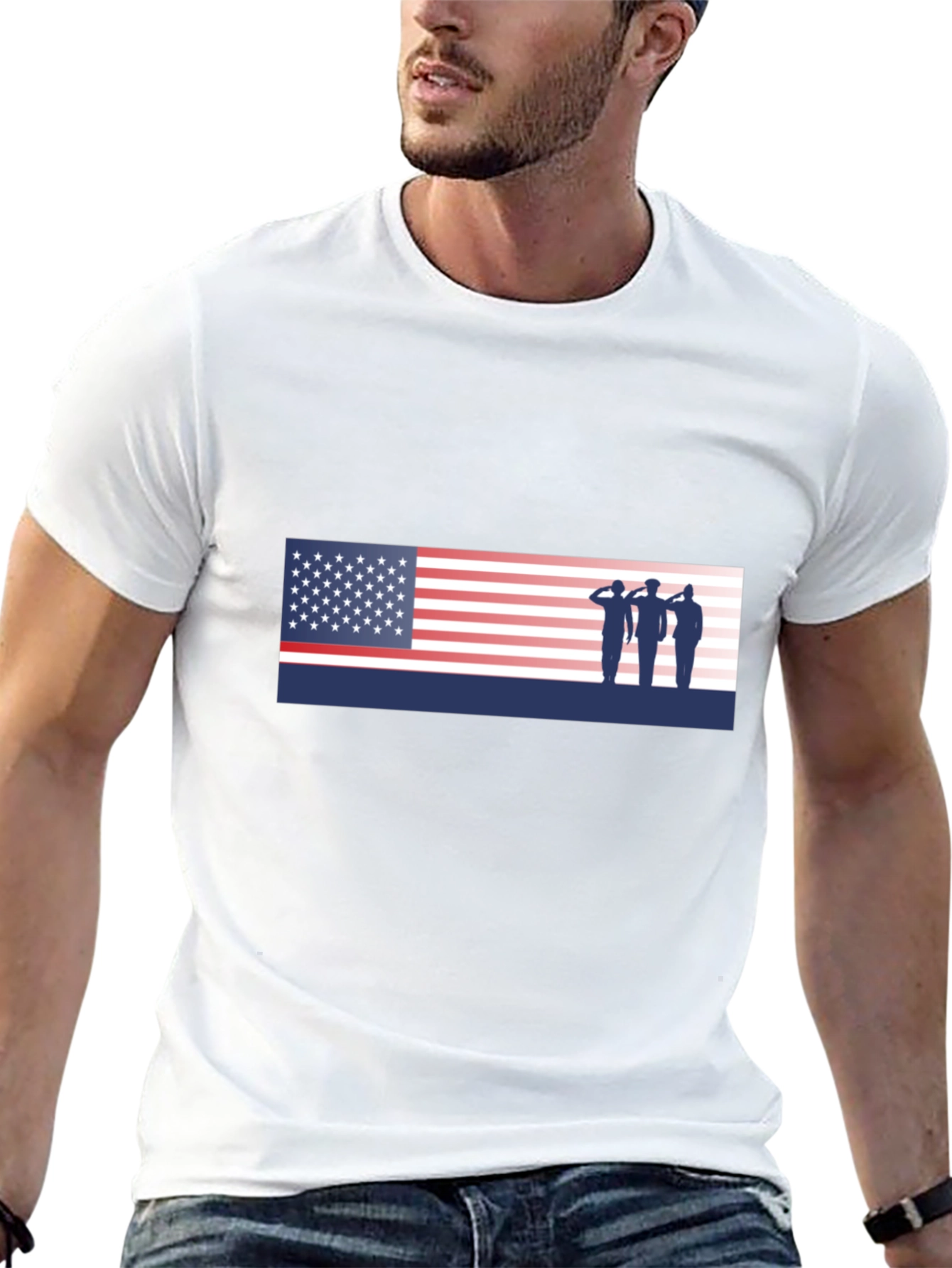 American Flag Saluting Soldiers Graphic T-Shirt