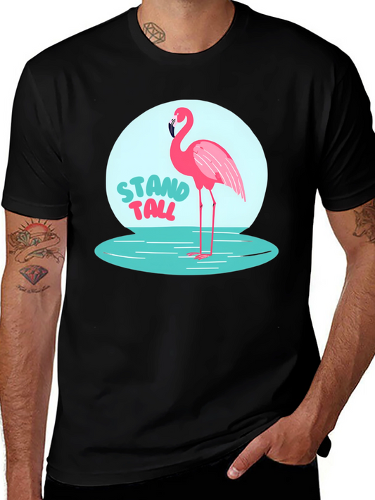 Stand Tall Flamingo Graphic Tee - Black Cotton Casual Shirt