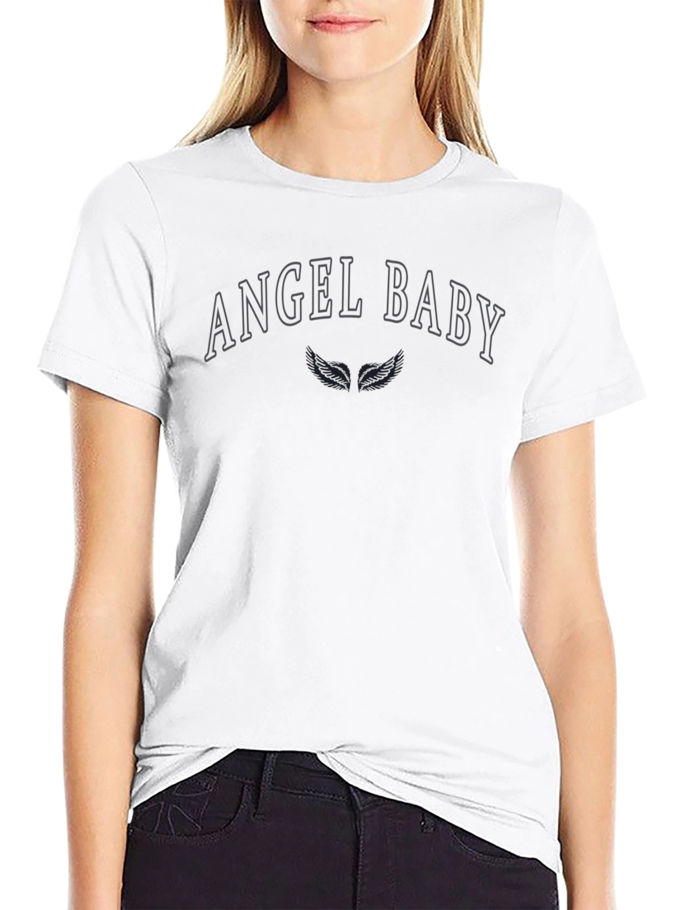 Angel Baby Graphic T-Shirt - Black Crew Neck Tee