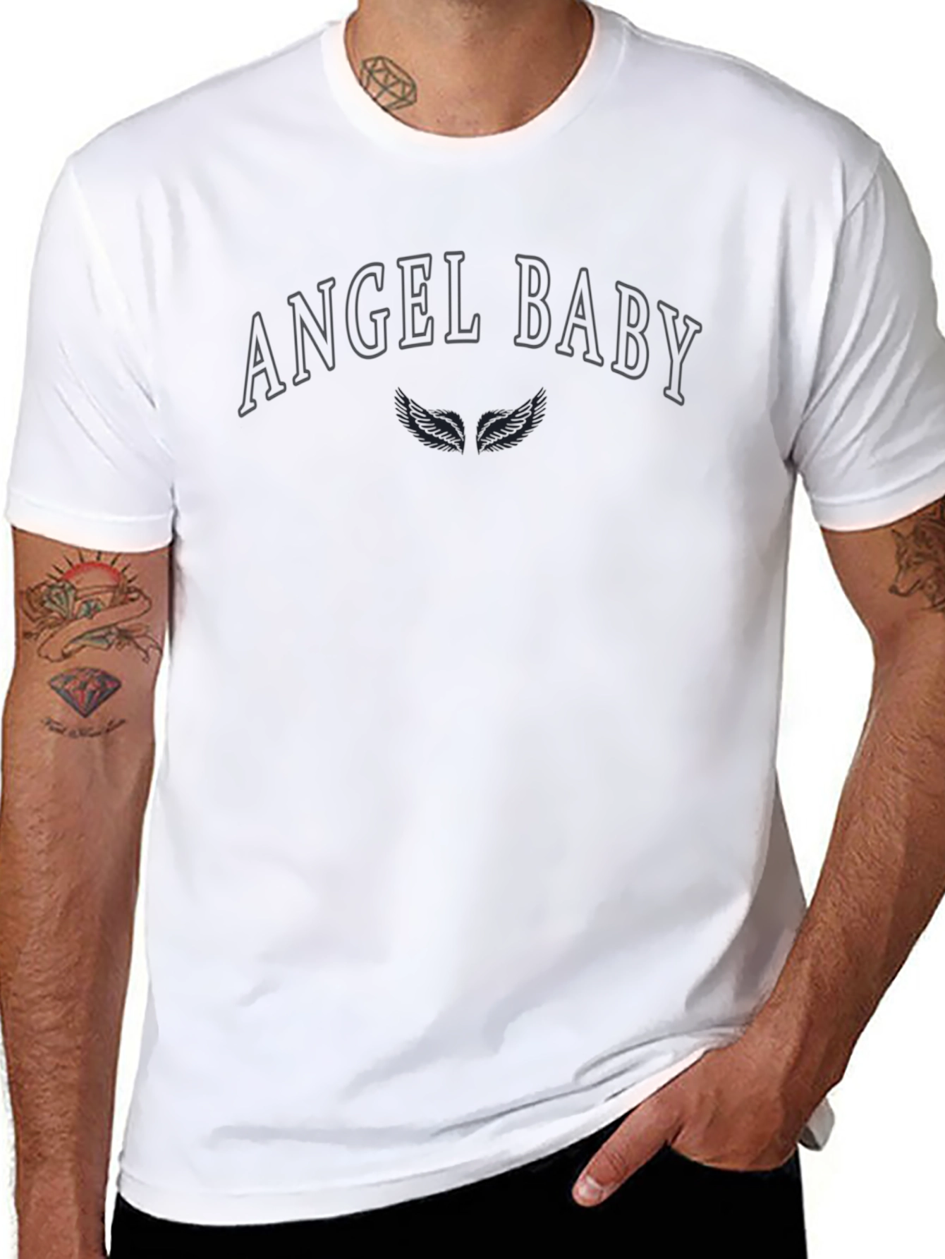 Angel Baby Graphic T-Shirt - Black Crew Neck Tee