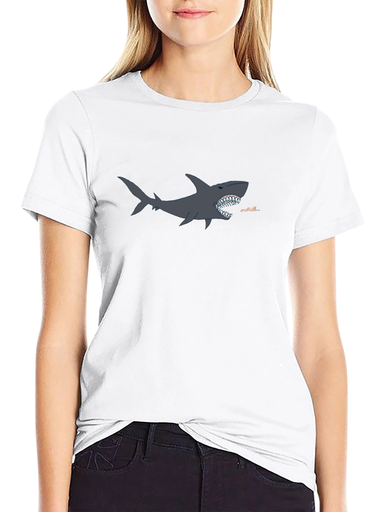 Shark Attack Graphic T-Shirt - Black Cotton Blend
