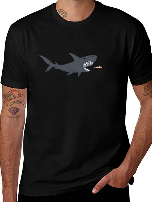 Shark Attack Graphic T-Shirt - Black Cotton Blend