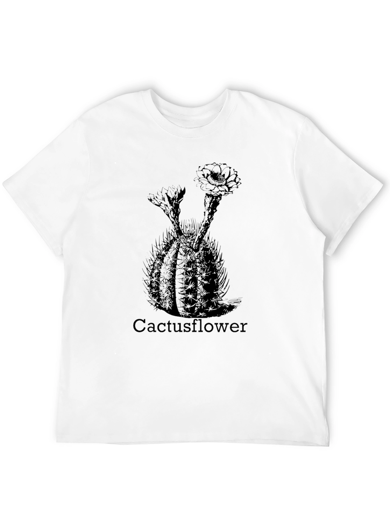 Cactus Flower Print Black T-Shirt