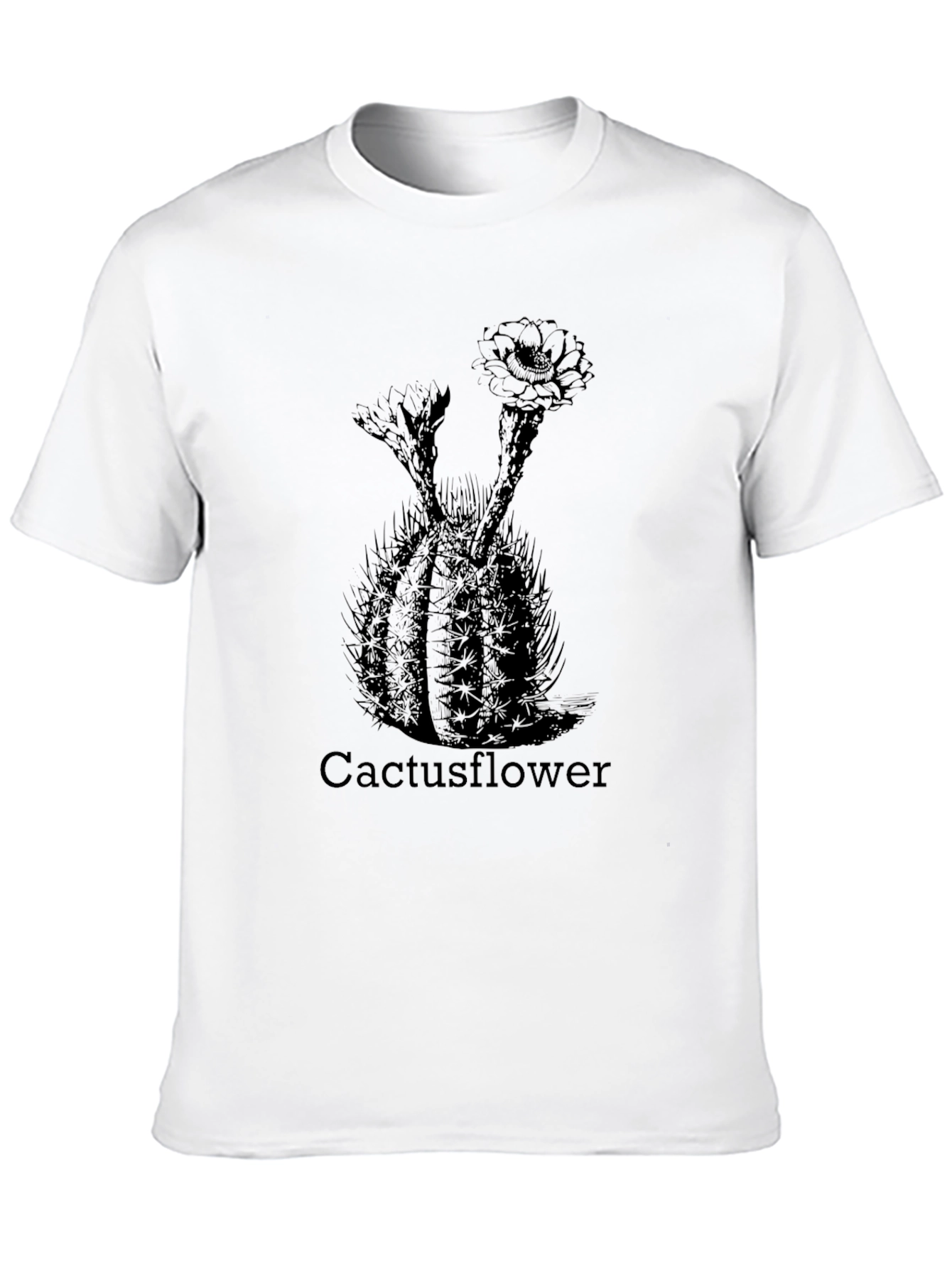 Cactus Flower Print Black T-Shirt