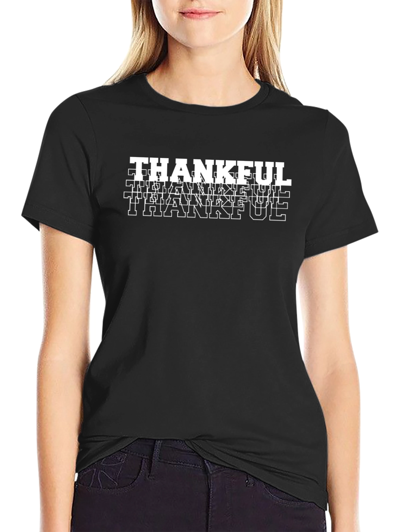 Thankful Graphic Tee - Black Casual T-Shirt