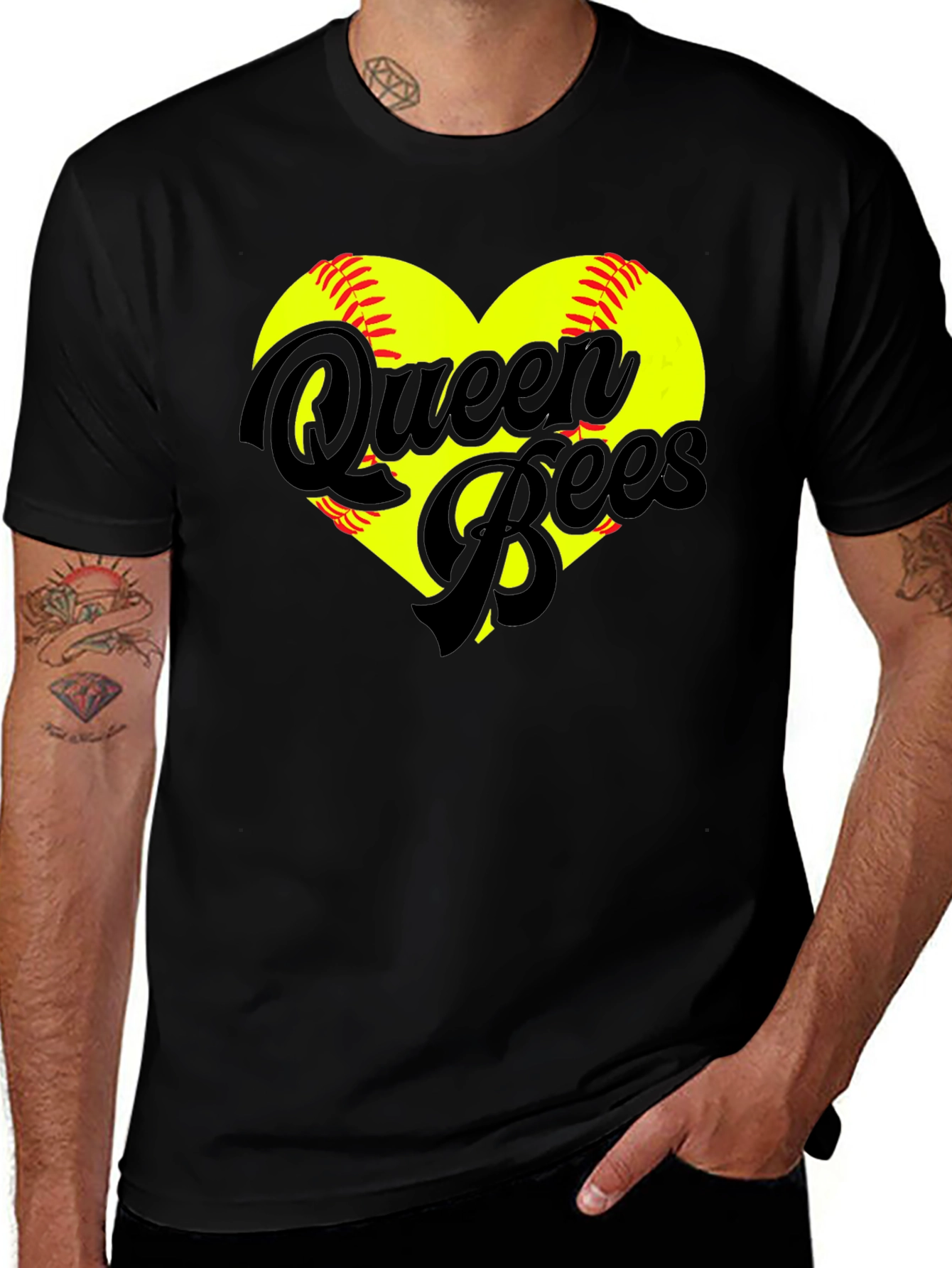 Queen Bees Softball Heart T-Shirt