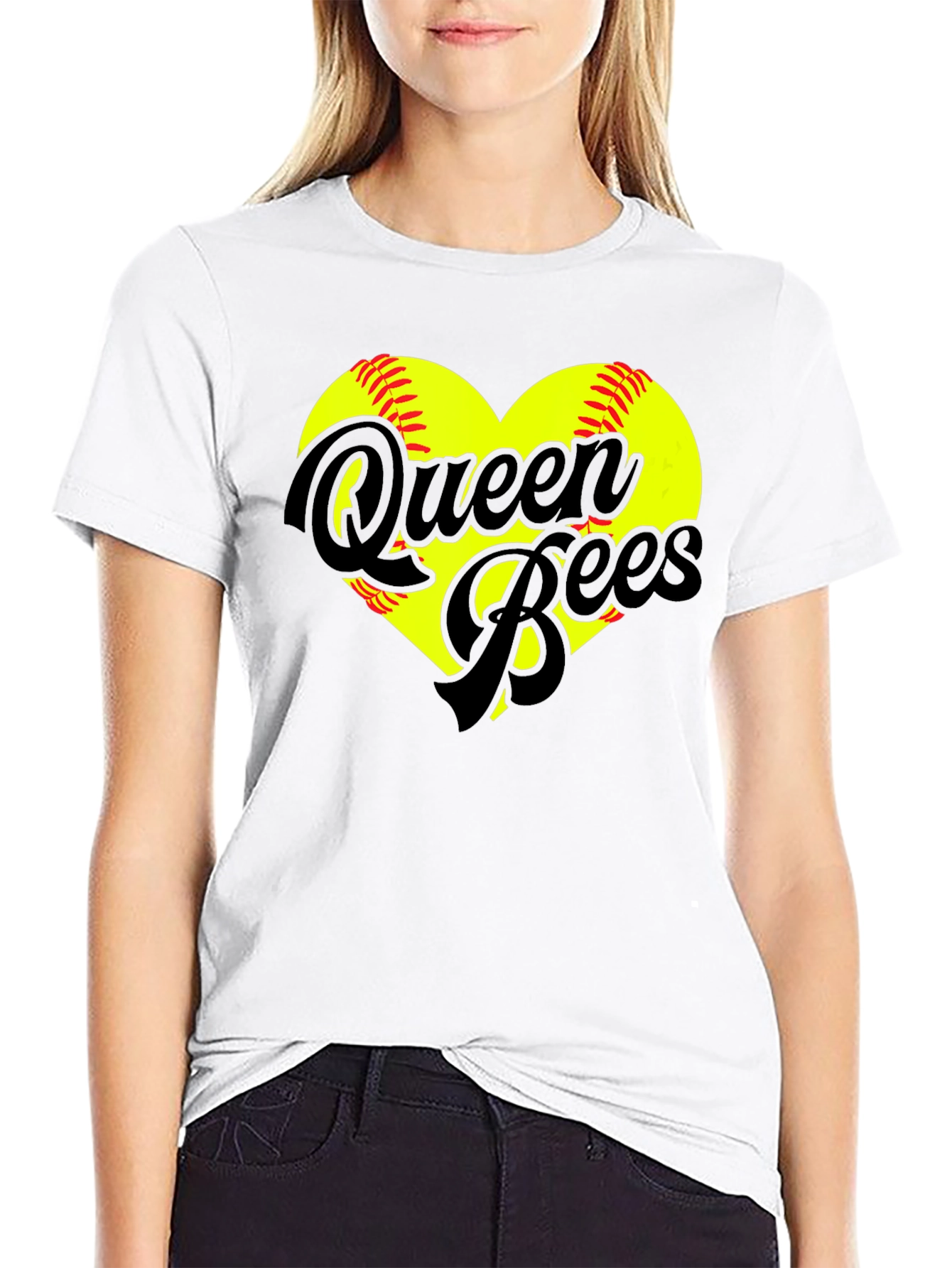 Queen Bees Softball Heart T-Shirt