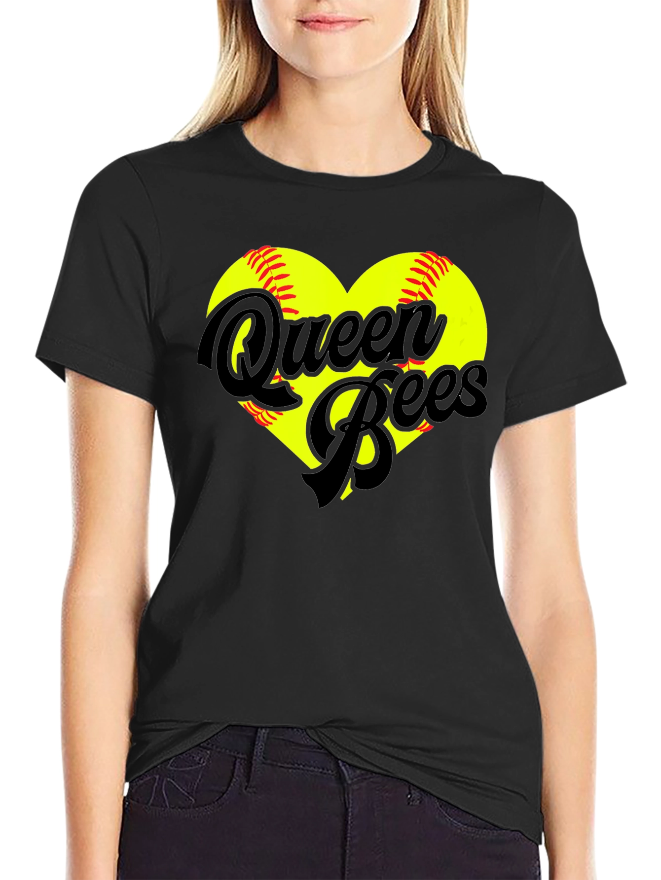Queen Bees Softball Heart T-Shirt