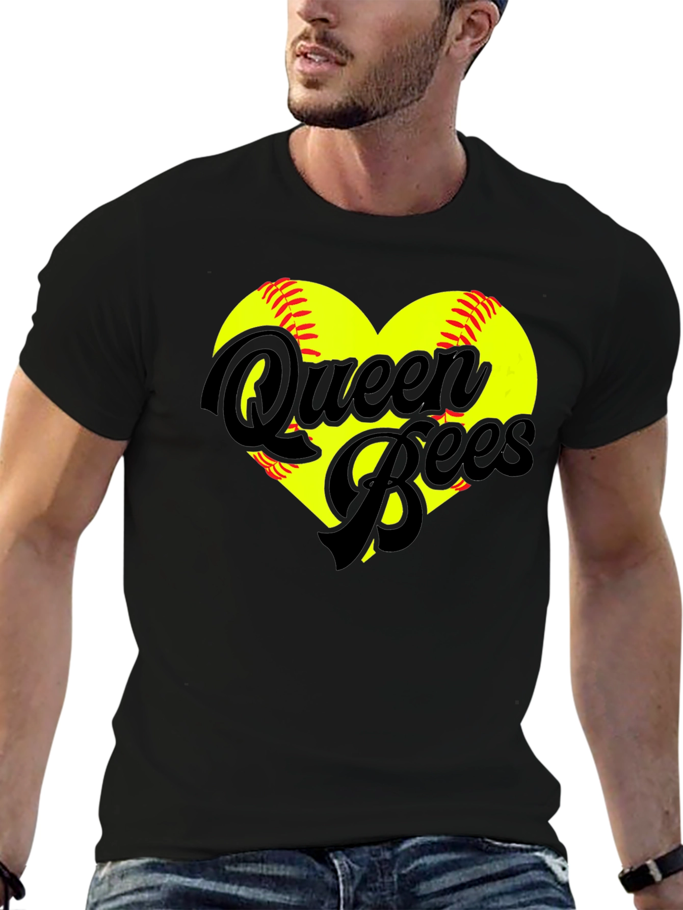 Queen Bees Softball Heart T-Shirt
