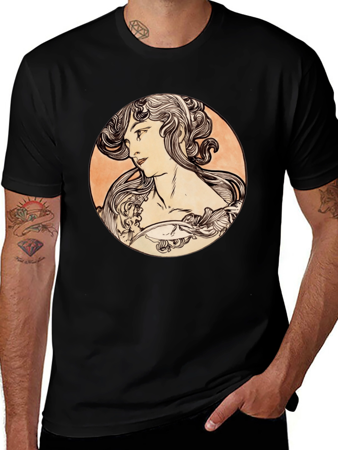 Art Nouveau Woman Black T-Shirt