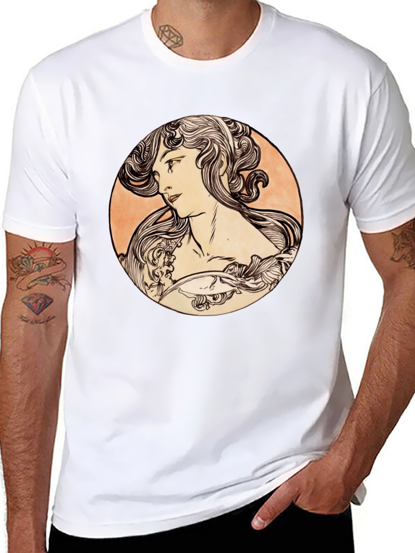 Art Nouveau Woman Black T-Shirt