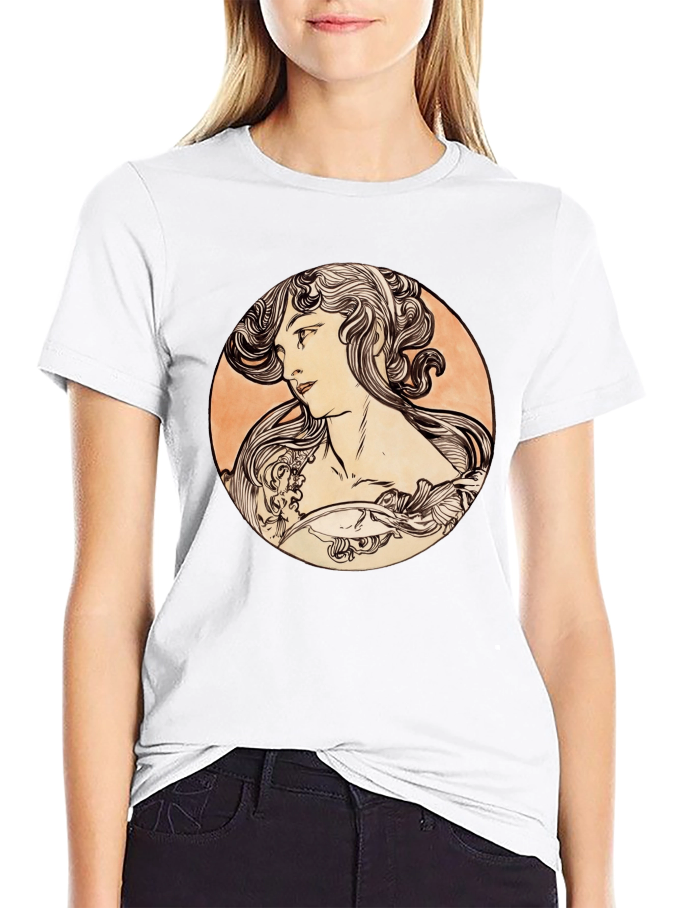 Art Nouveau Woman Black T-Shirt