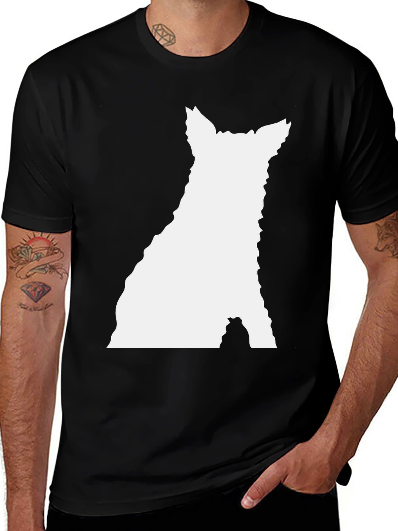 Modern Black T-Shirt with White Silhouette Graphic