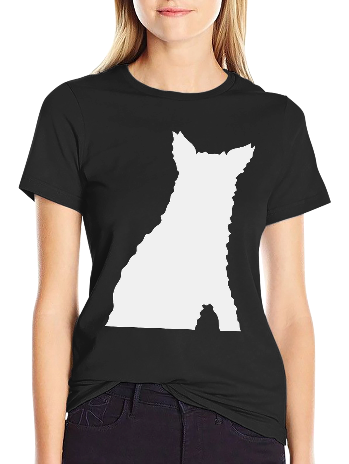 Modern Black T-Shirt with White Silhouette Graphic