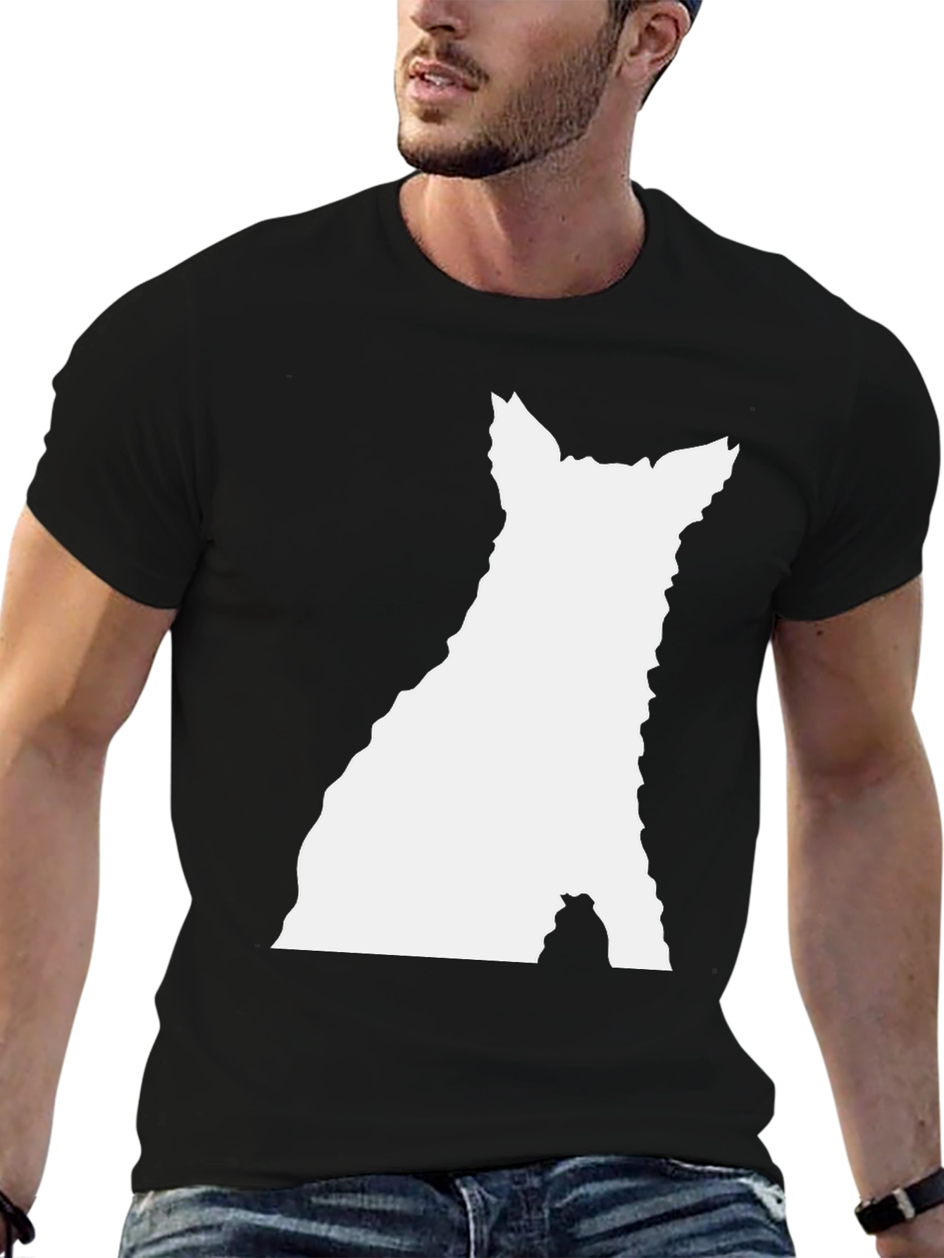 Modern Black T-Shirt with White Silhouette Graphic