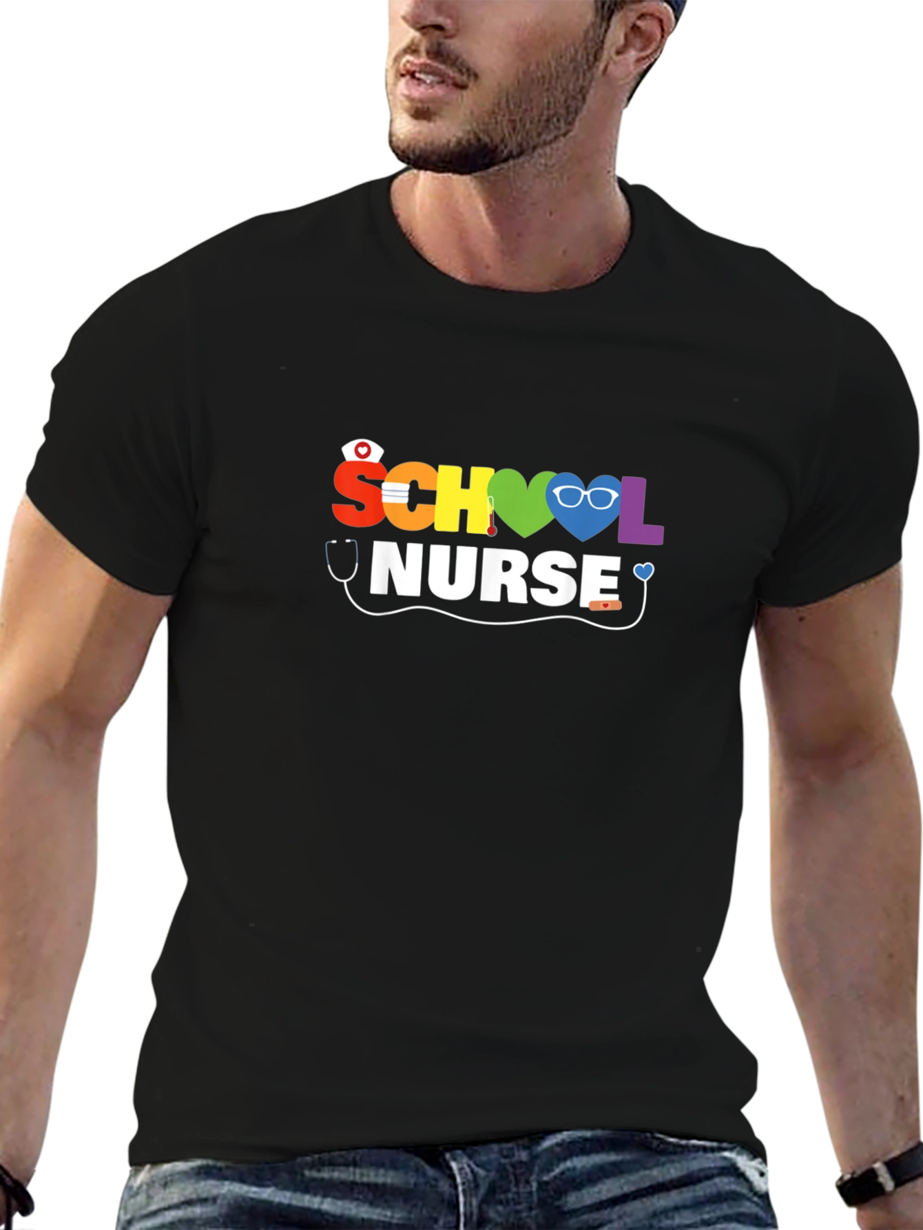 School Nurse Rainbow Graphic T-Shirt