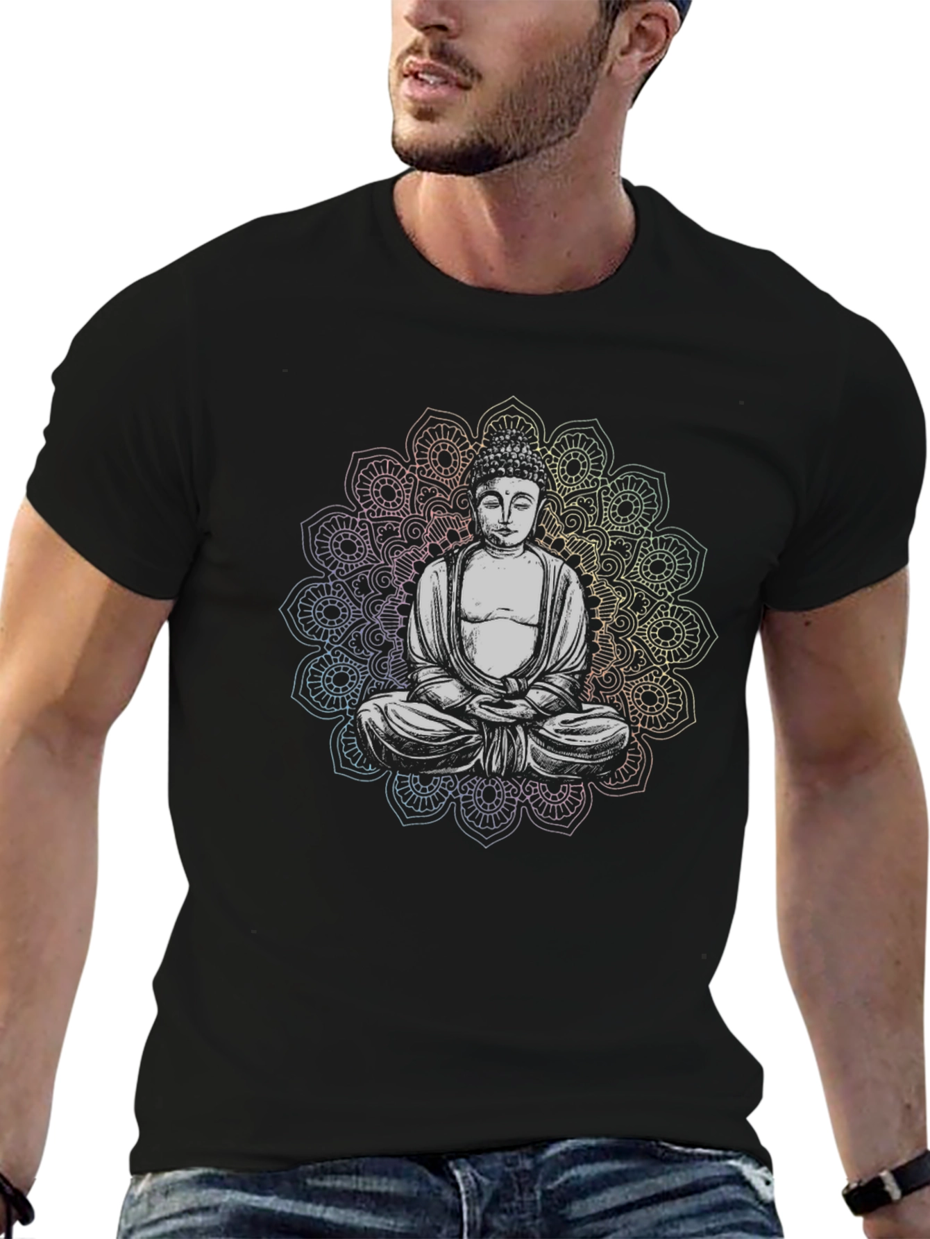 Buddha Mandala Graphic Black T-Shirt