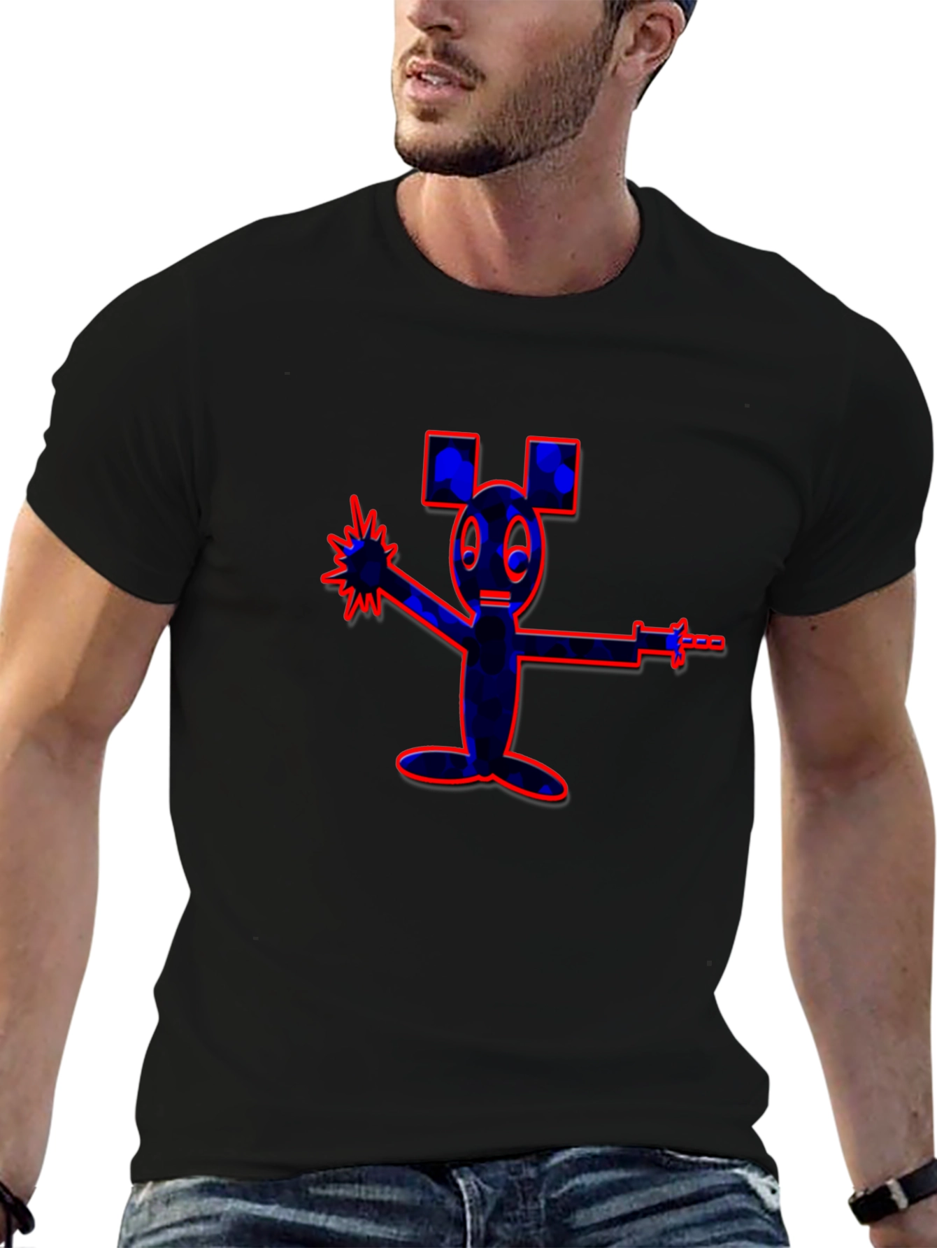 Unique Cartoon Graphic Black T-Shirt
