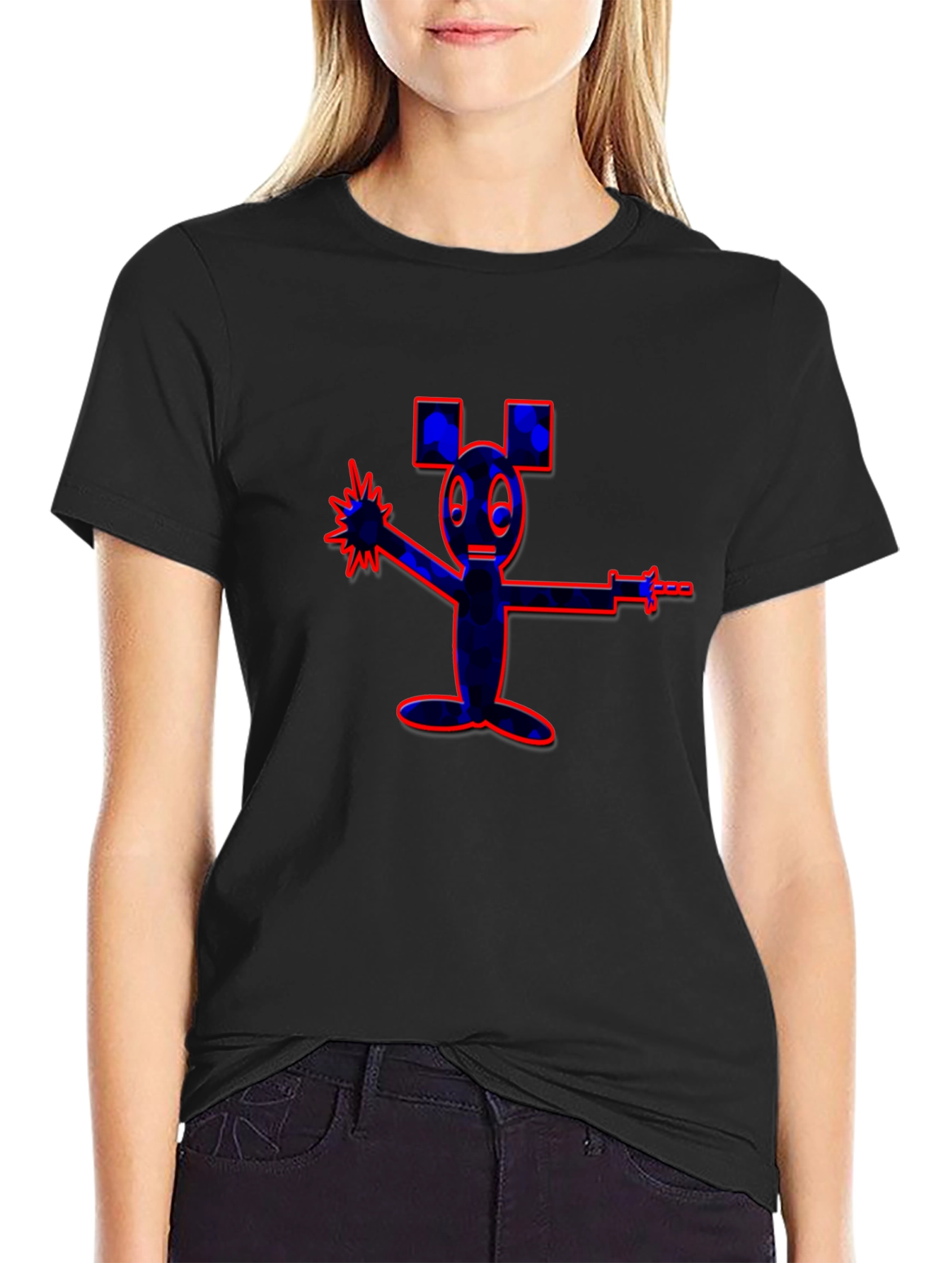 Unique Cartoon Graphic Black T-Shirt