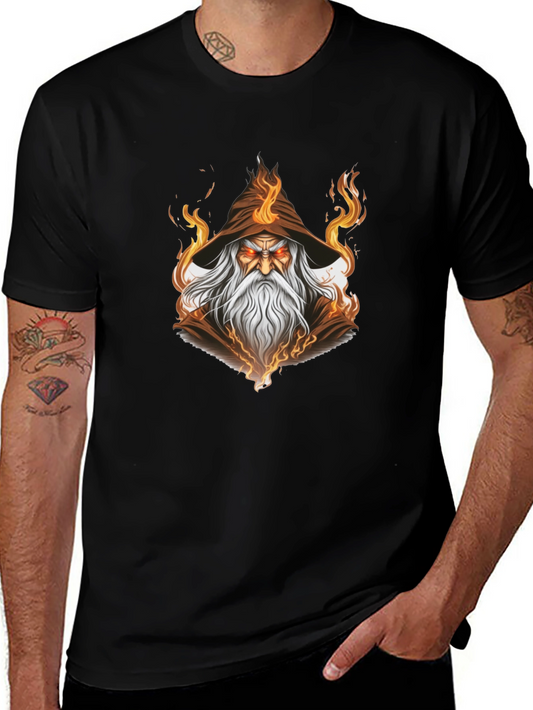 Wizard Graphic Tee - Mystical Flame Design