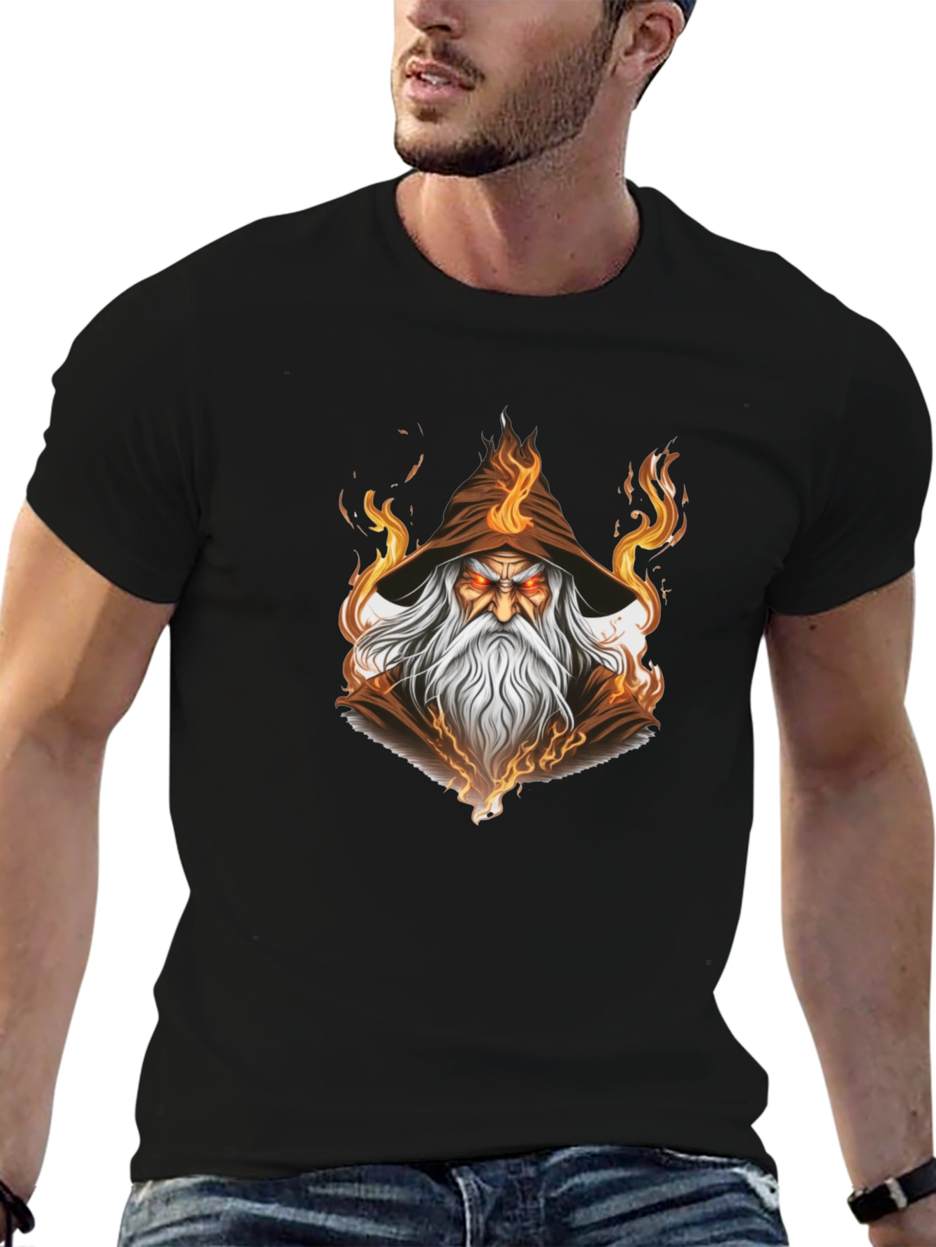 Wizard Graphic Tee - Mystical Flame Design
