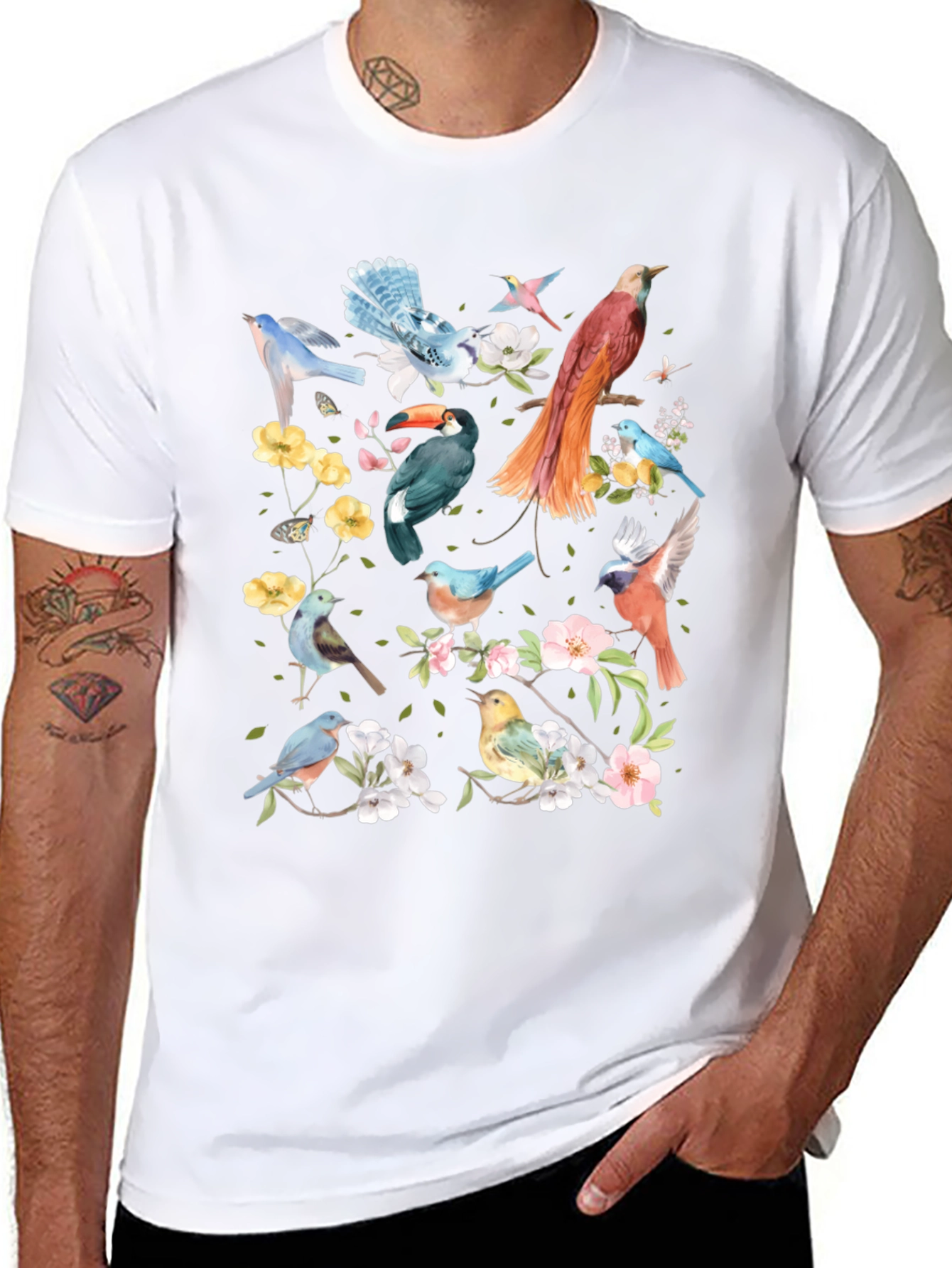 Floral Birds Graphic T-Shirt