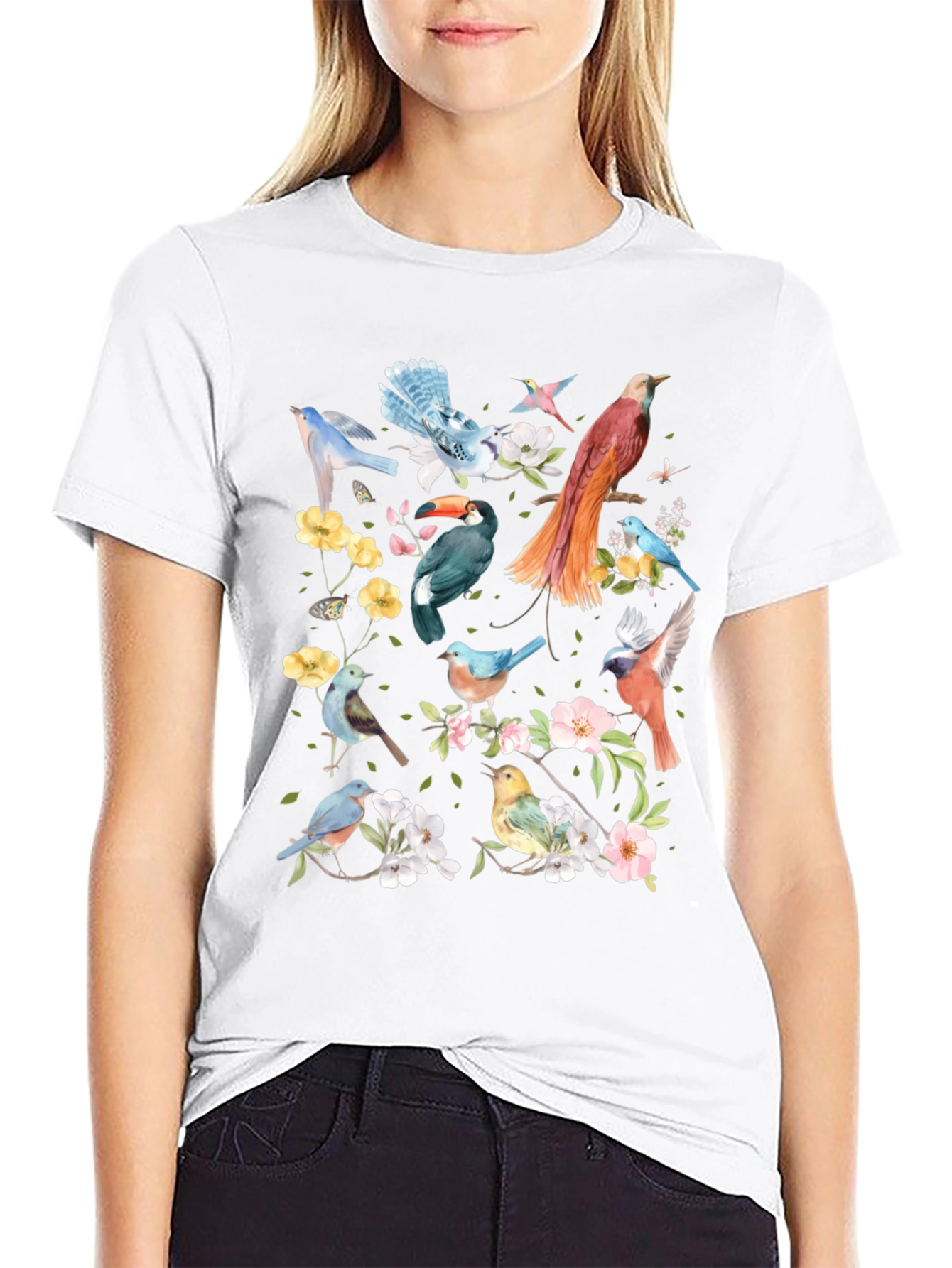 Floral Birds Graphic T-Shirt