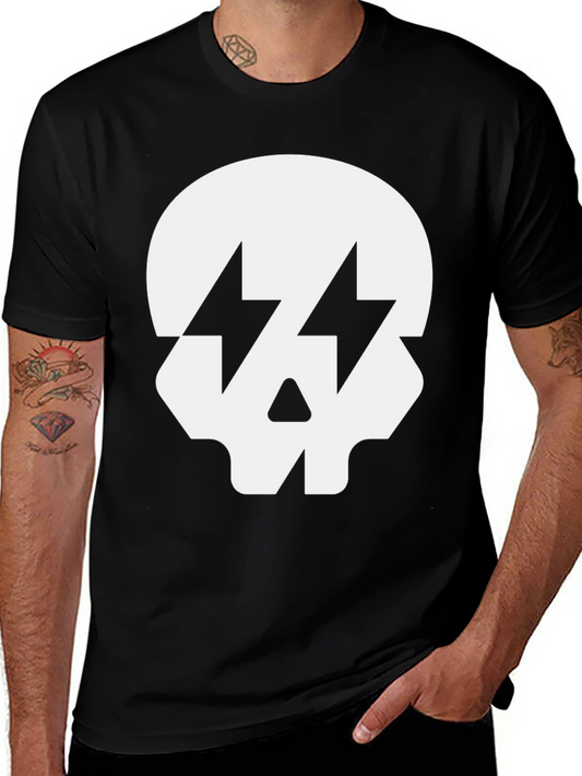 Skull with Lightning Bolt Eyes Black T-Shirt