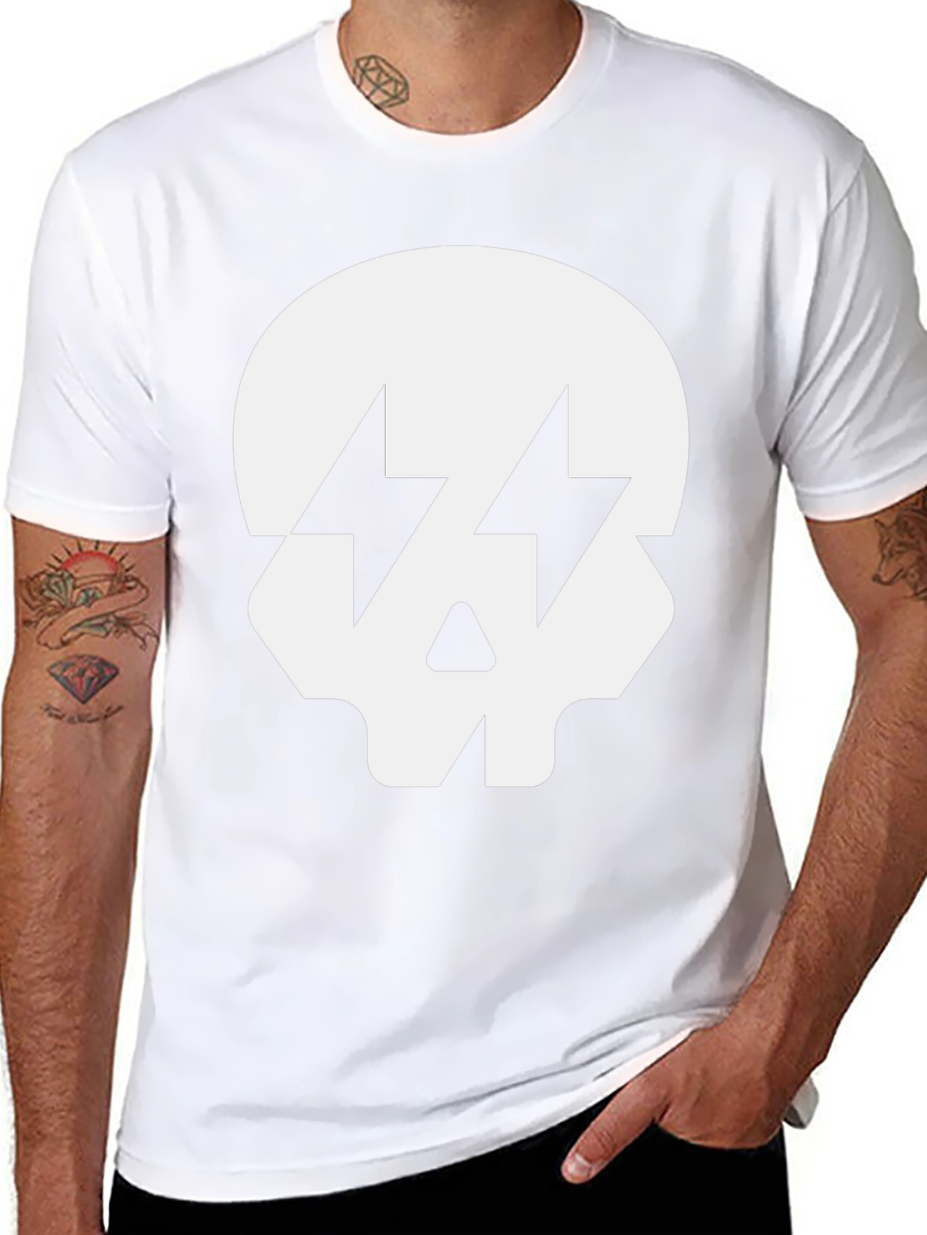 Skull with Lightning Bolt Eyes Black T-Shirt