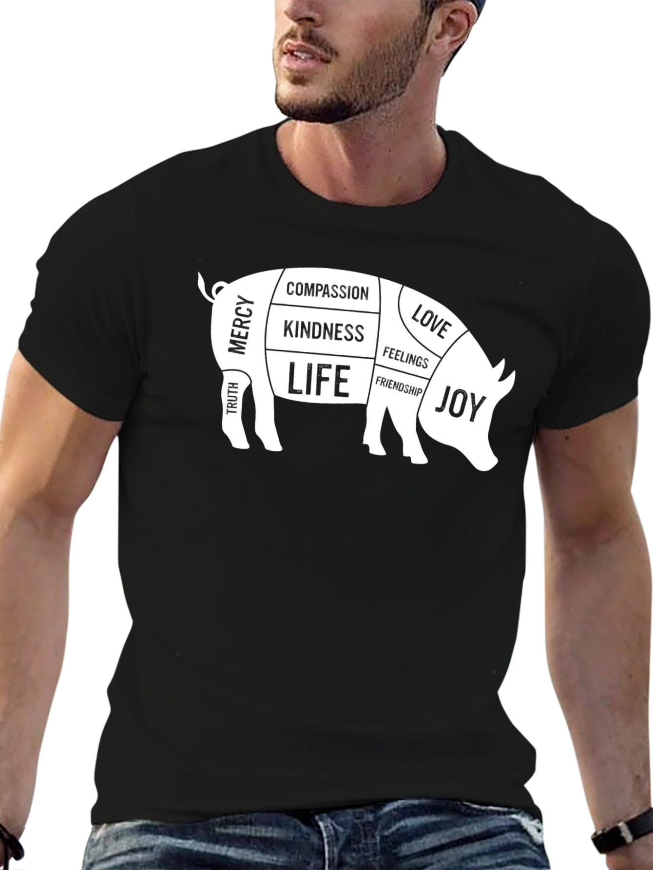 Vegan Pig Anatomy T-Shirt - Kindness Love Joy