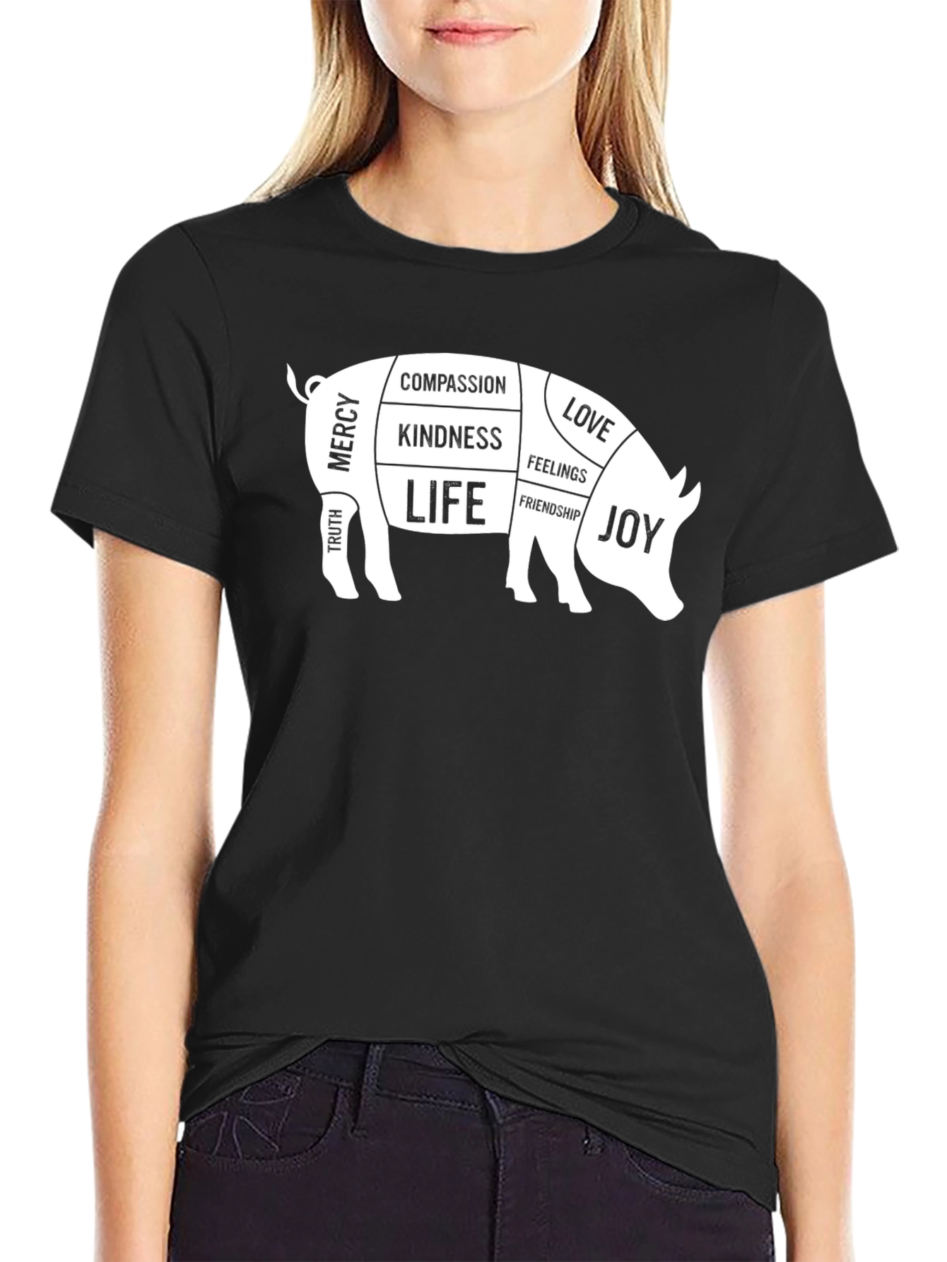 Vegan Pig Anatomy T-Shirt - Kindness Love Joy
