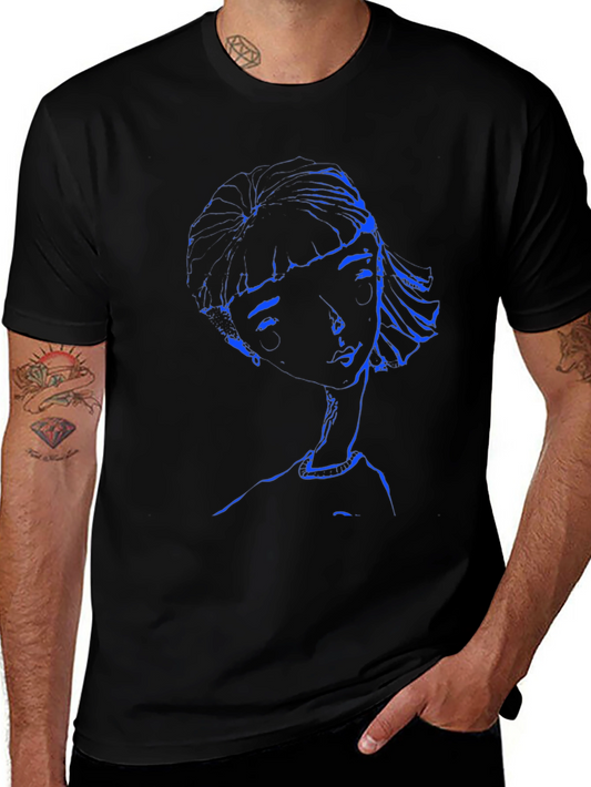 Abstract Blue Woman Graphic Black T-Shirt