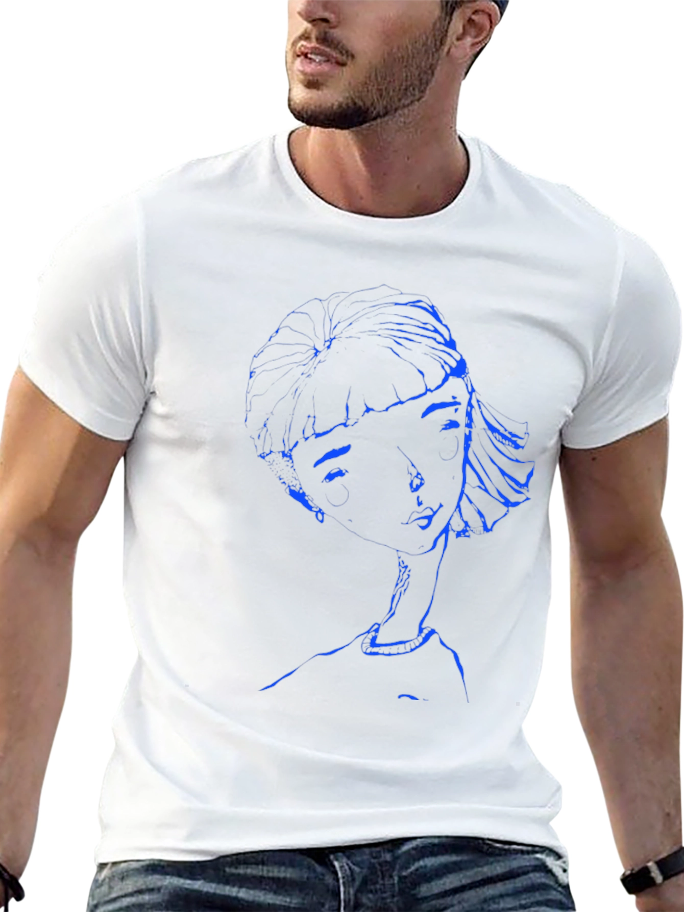 Abstract Blue Woman Graphic Black T-Shirt