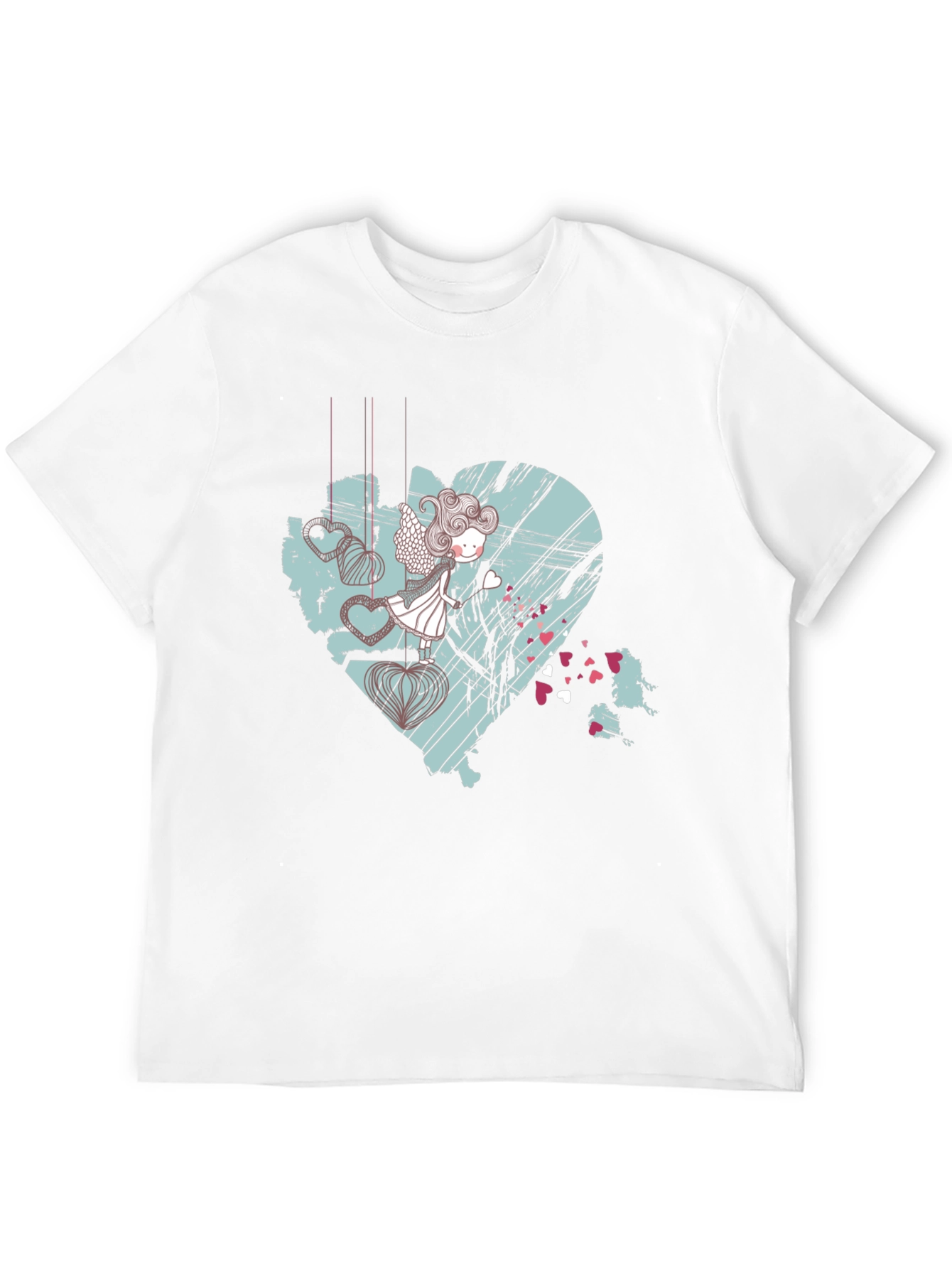 Artistic Heart Angel Graphic Tee - Black Cotton Blend