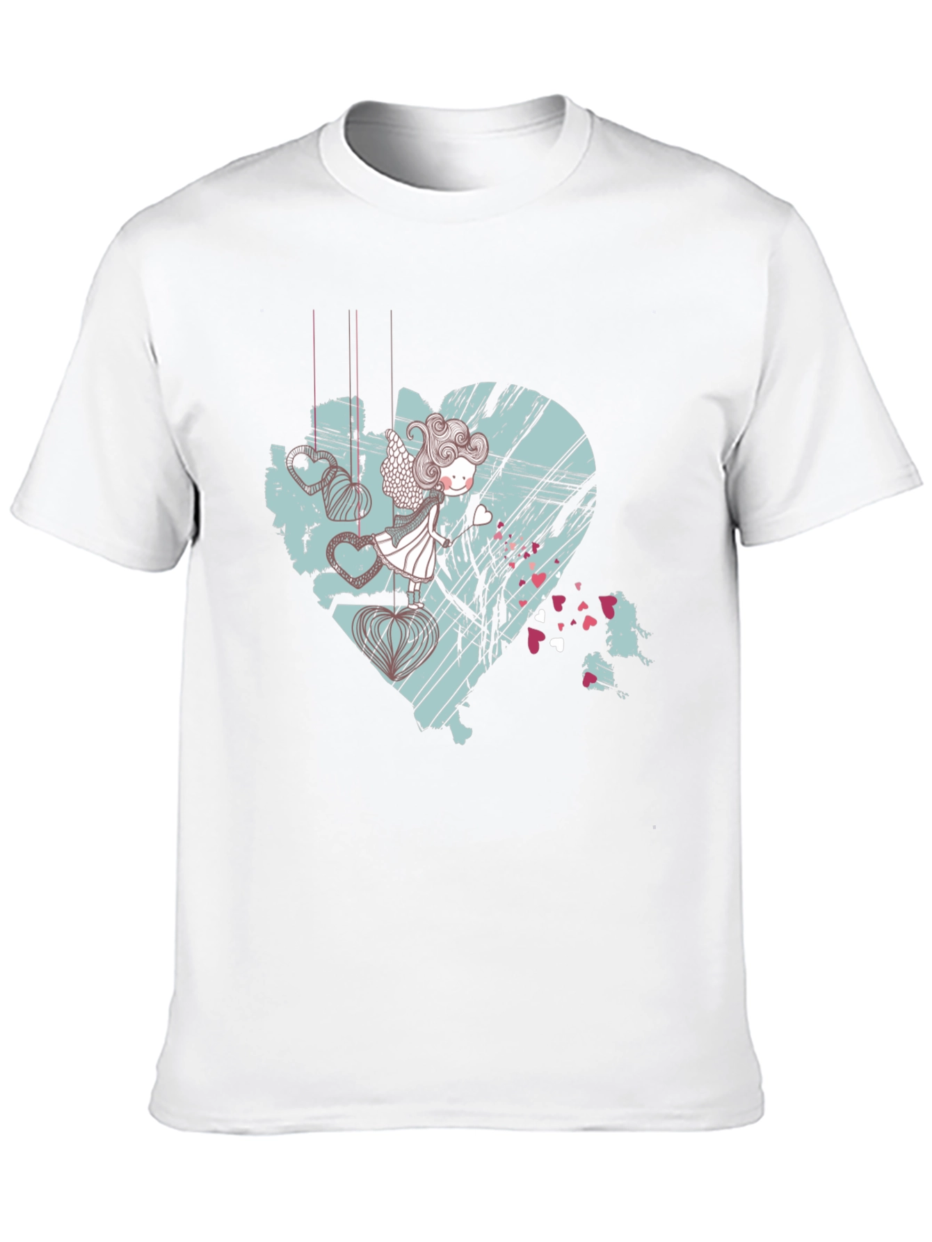 Artistic Heart Angel Graphic Tee - Black Cotton Blend