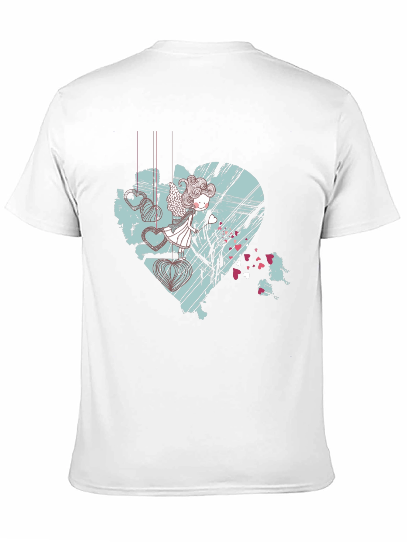 Artistic Heart Angel Graphic Tee - Black Cotton Blend