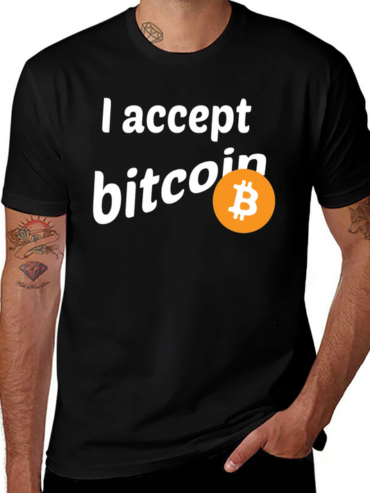 I Accept Bitcoin Black T-Shirt Crypto Currency Tee