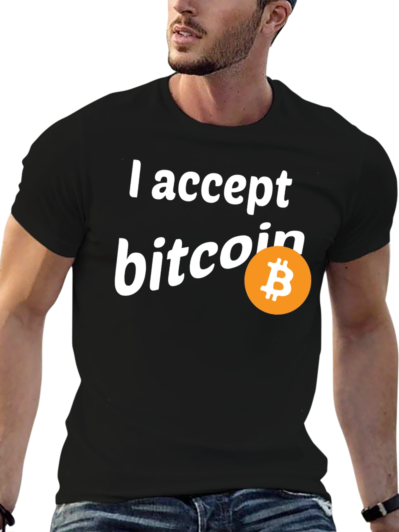 I Accept Bitcoin Black T-Shirt Crypto Currency Tee