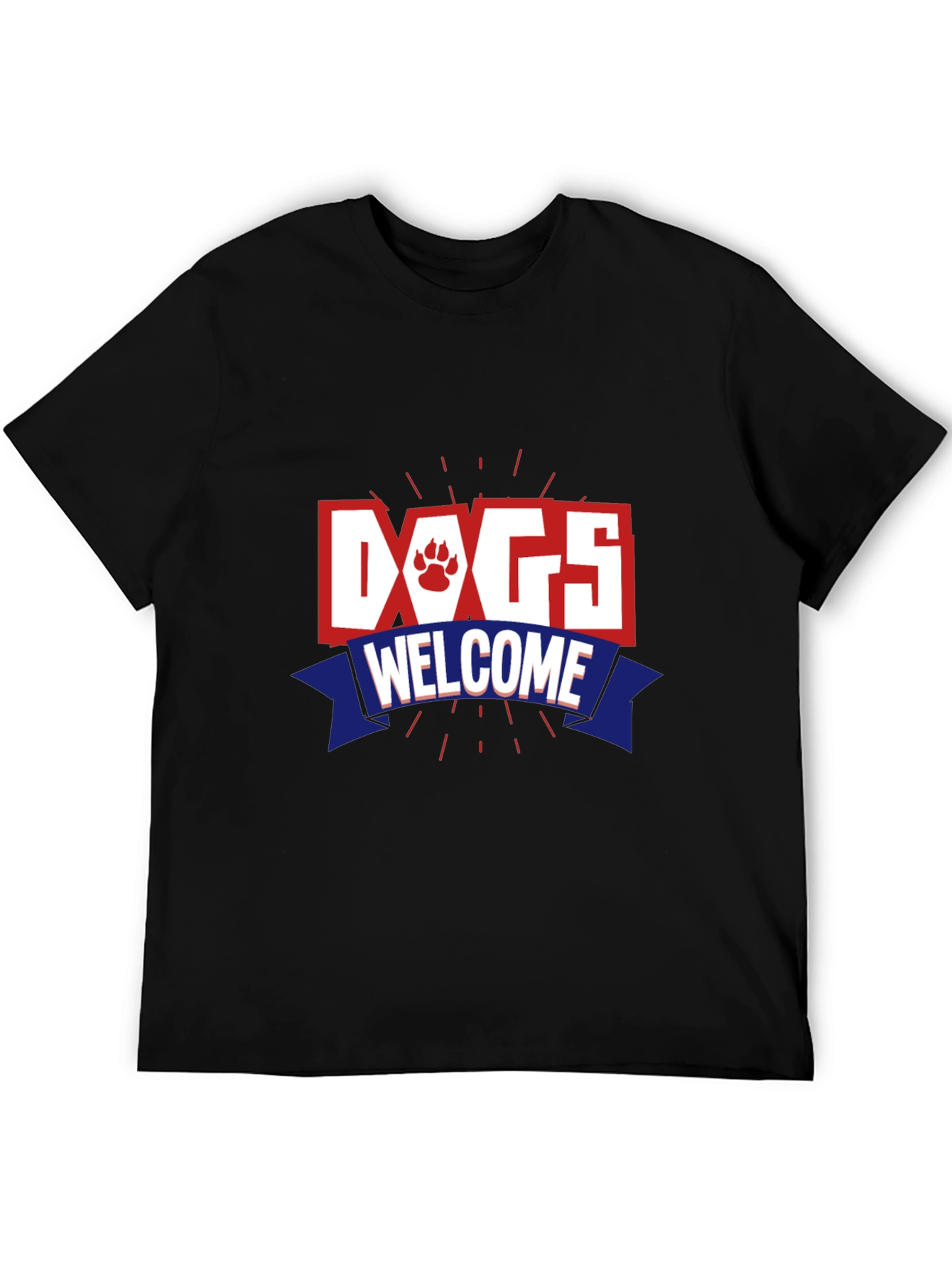 Dogs Welcome Graphic Print Crew Neck T-Shirt