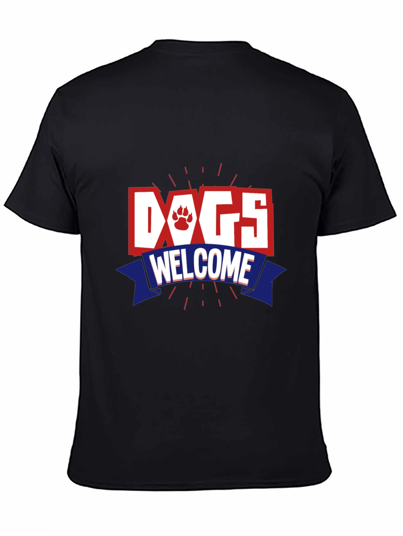 Dogs Welcome Graphic Print Crew Neck T-Shirt